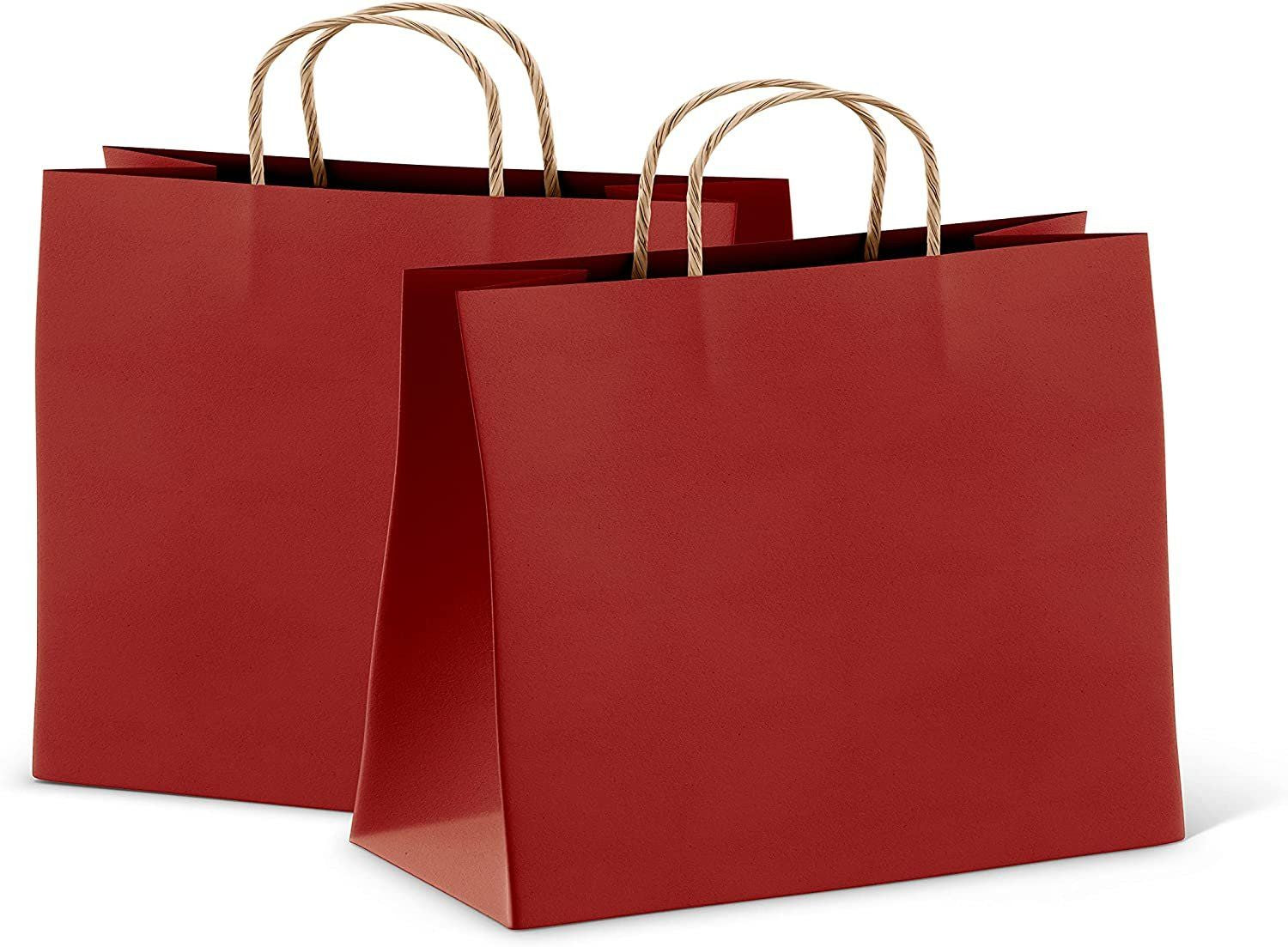 Red Shopping Bags 16 x 6 x 12 Pack of 25 Red Paper Bags with Handles Bulk 150 gSM Red gift Bags with Handles Large Natural Red K