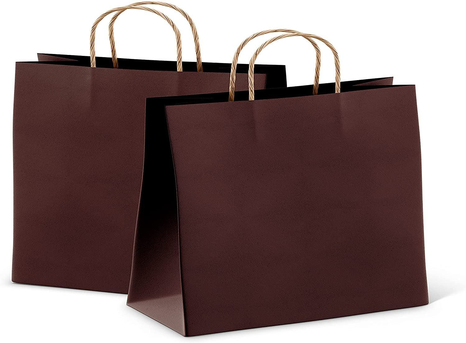 coffee Shopping Bags 16 x 6 x 12 Pack of 50 coffee Paper Bags with Handles Bulk 150 gSM coffee gift Bags Bulk Natural Kraft Bags