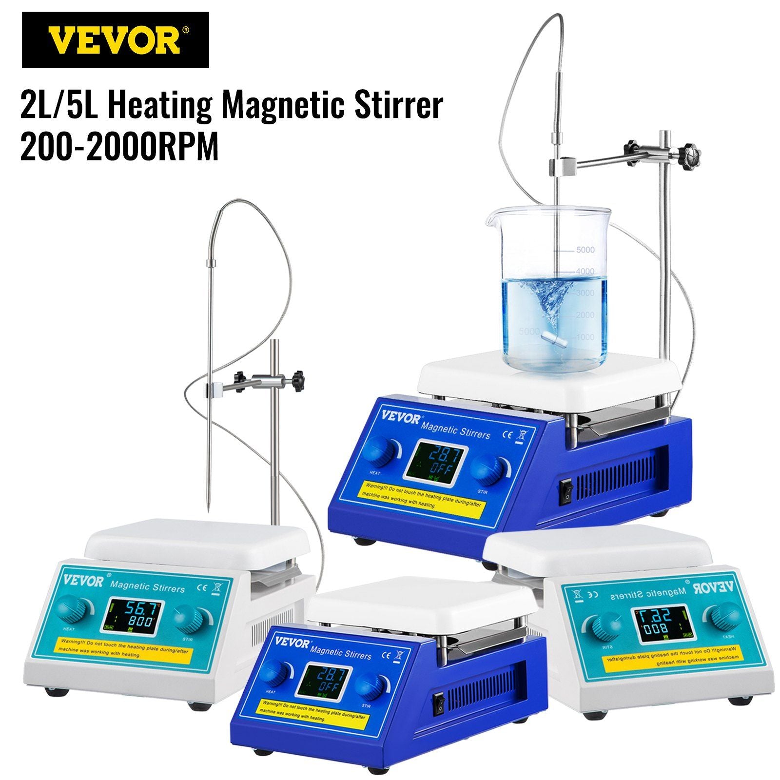 VEVOR Magnetic Stirrer Hot Plate, 2000ml Stirring Capacity Max 572F Heating Hotplate Magnetic Stirrer 200-2000 RPM Magnetic Stir