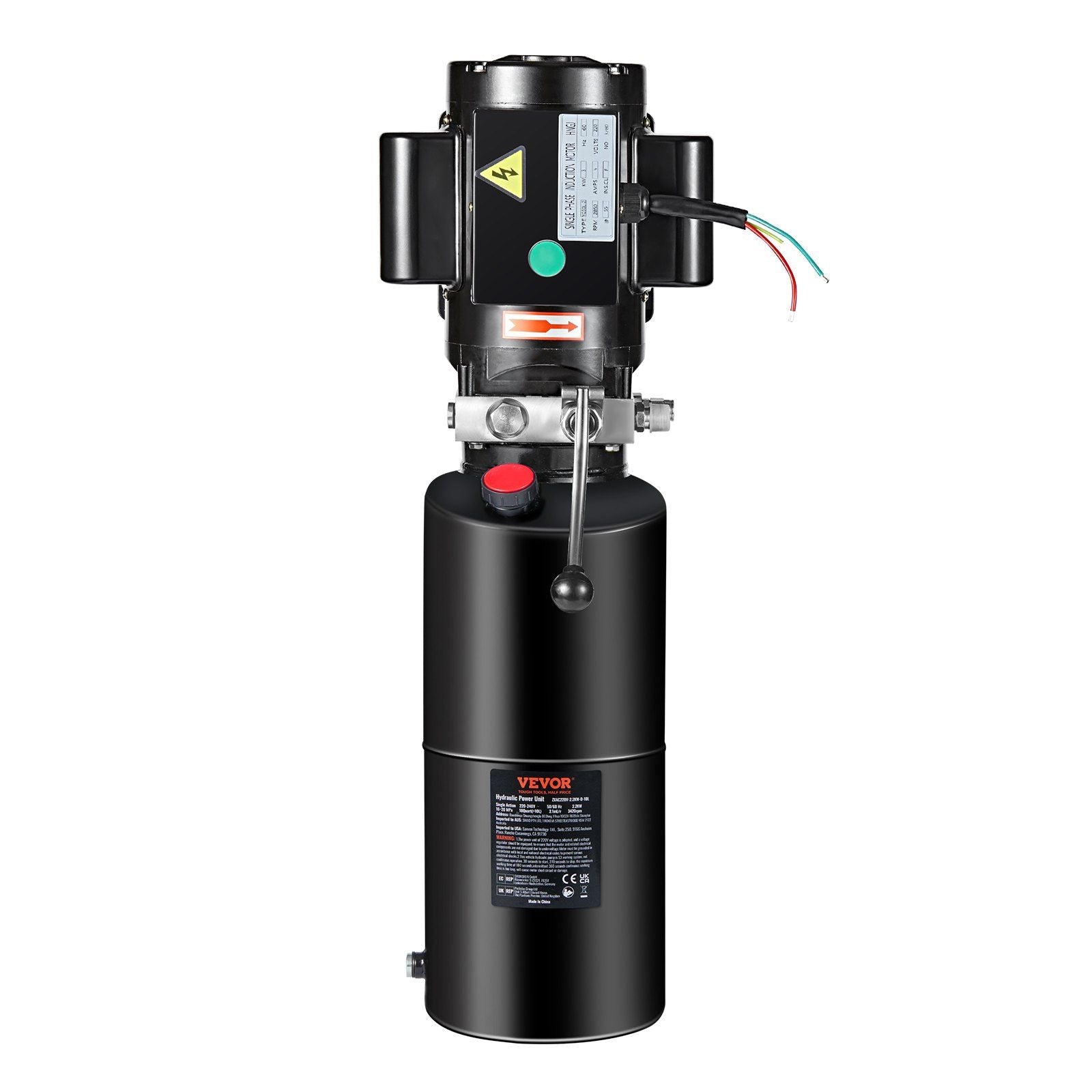 VEVOR Hydraulic Pump, 10 Quart Hydraulic Power Unit, Single Acting Dump Trailer Pump, 1.7 GPM Flow Rate, 3200 PSI Max Relief Pre
