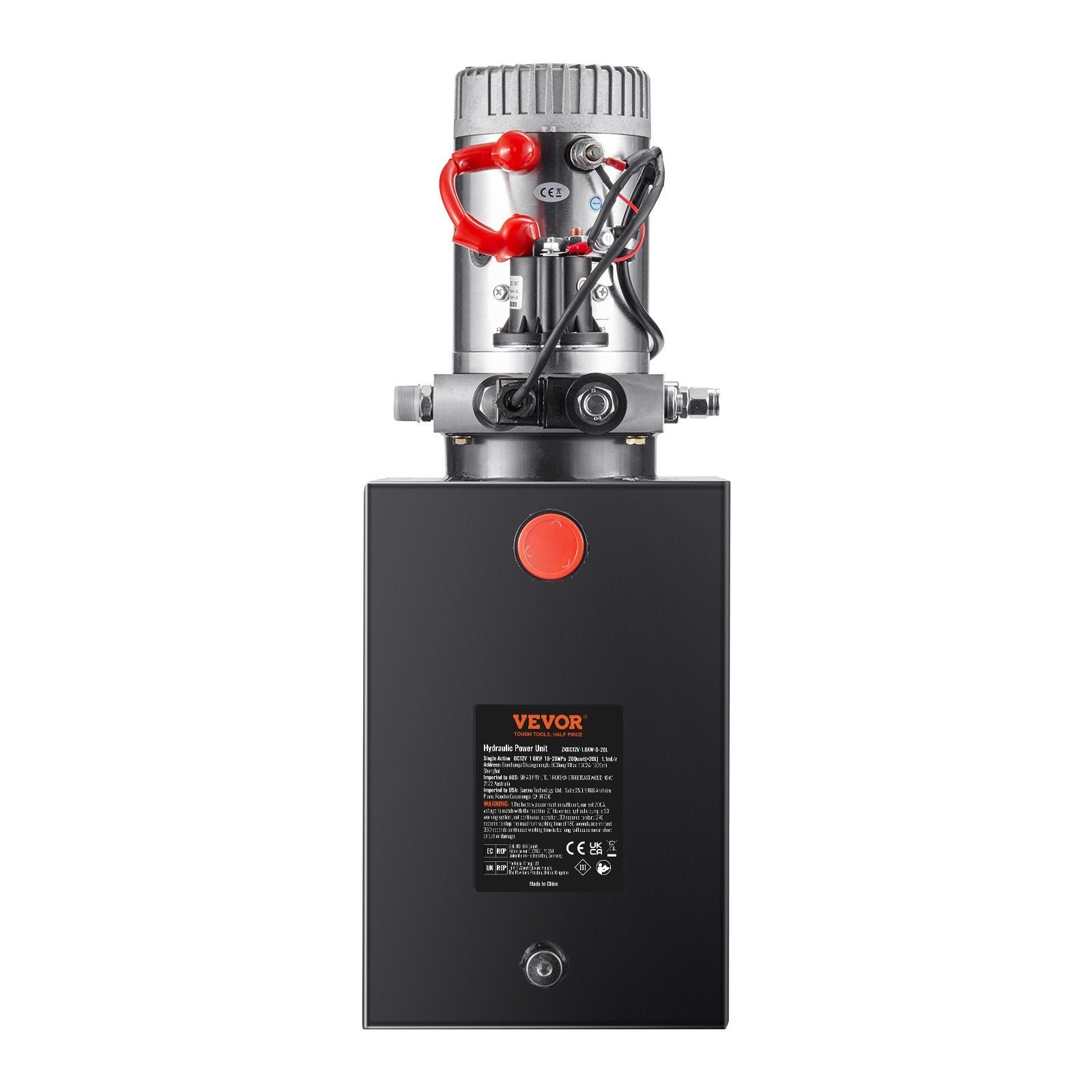 VEVOR Hydraulic Pump, 20 Quart Hydraulic Power Unit, Single Acting Dump Trailer Pump, 0.91 GPM Flow Rate, 3200 PSI Max Relief Pr