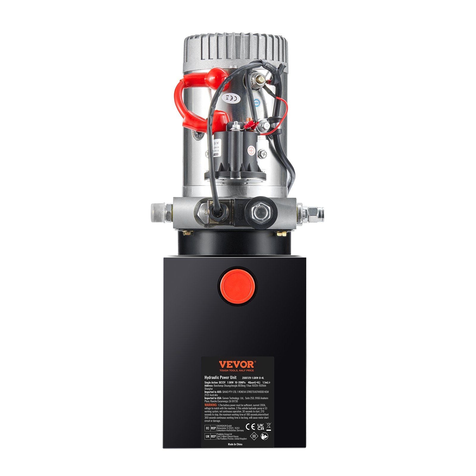 VEVOR Hydraulic Pump, 4 Quart Hydraulic Power Unit, Single Acting Dump Trailer Pump, 0.91 GPM Flow Rate, 3200 PSI Max Relief Pre