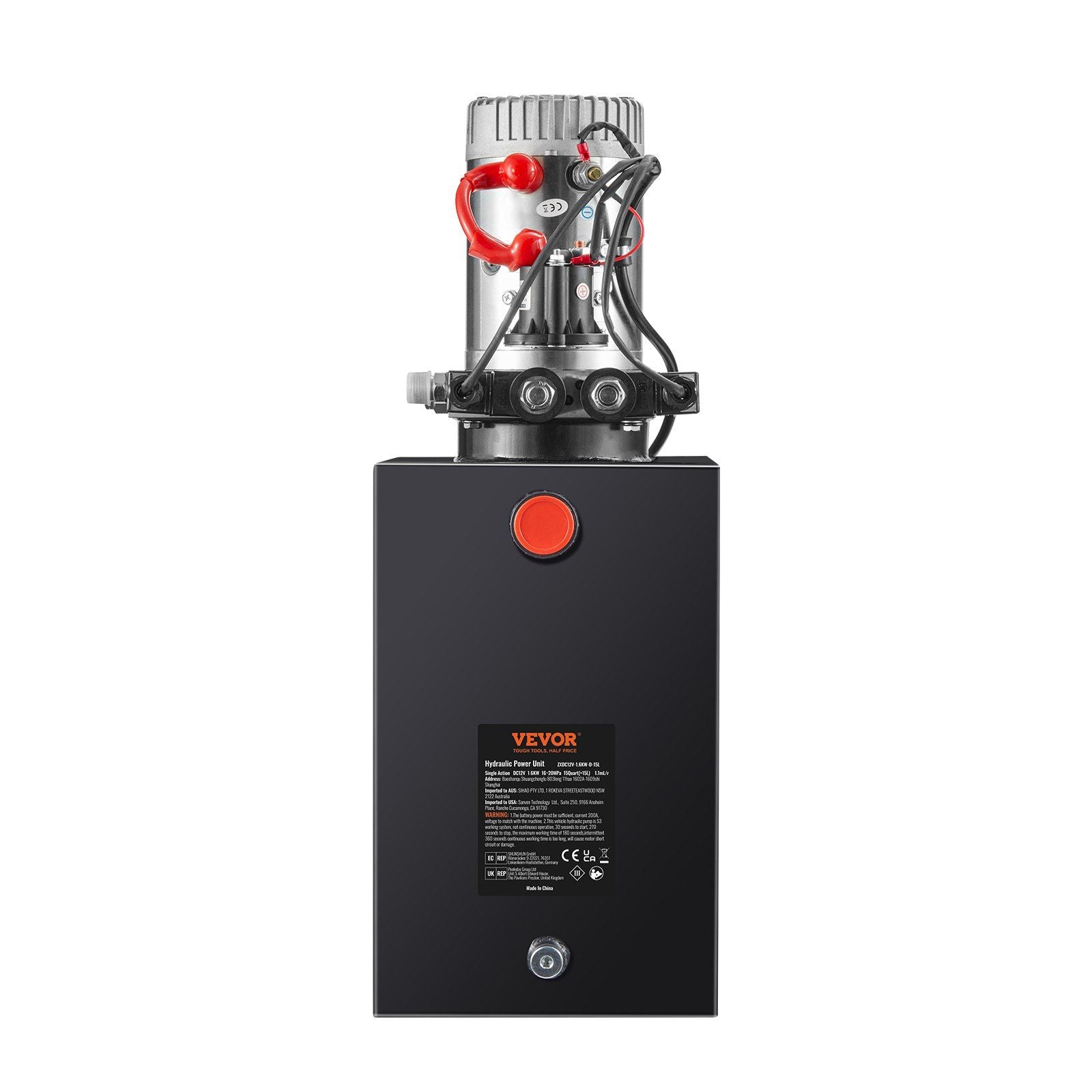 VEVOR Hydraulic Pump, 15 Quart Hydraulic Power Unit, Double Acting Dump Trailer Pump, 0.91 GPM Flow Rate, 3200 PSI Max Relief Pr