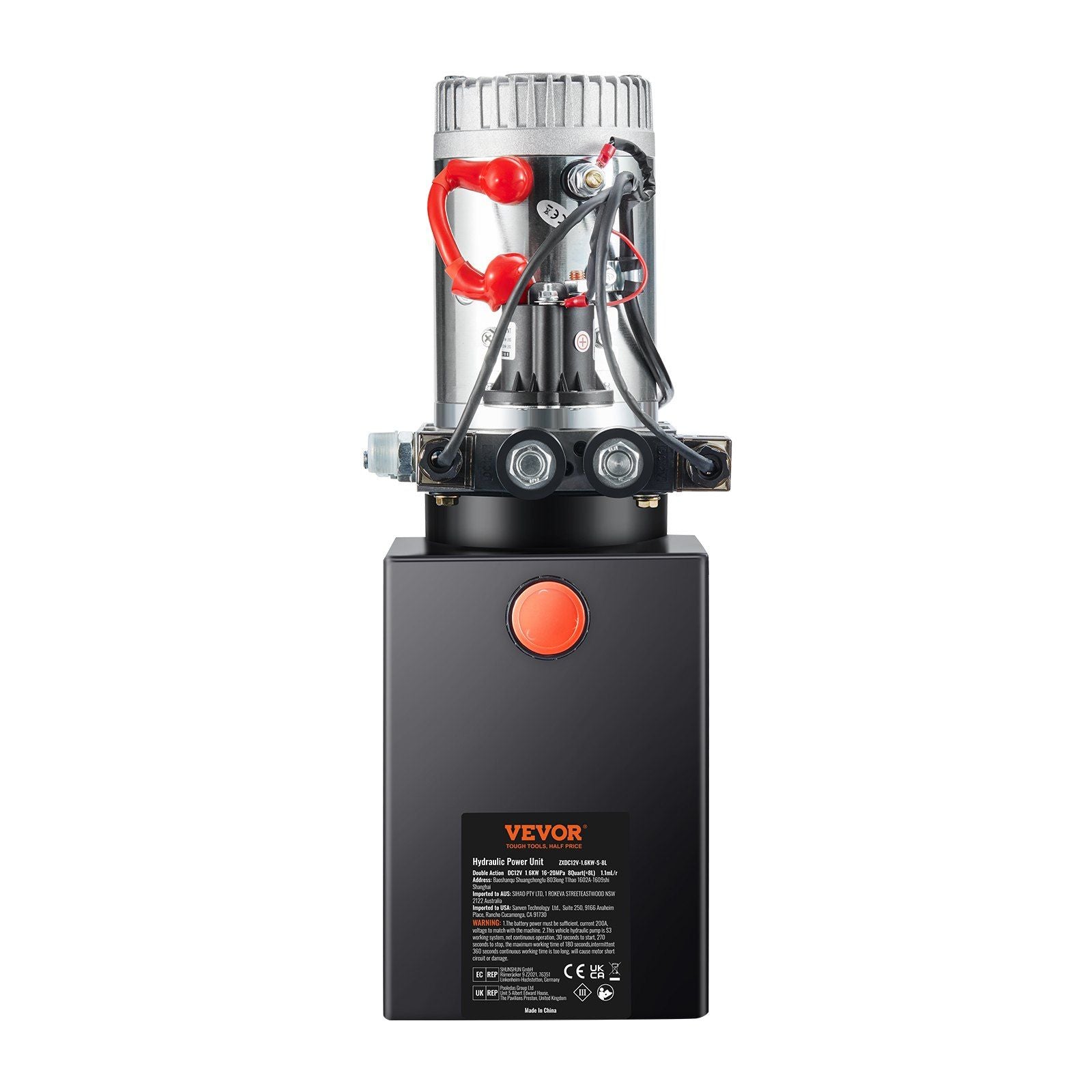 VEVOR Hydraulic Pump, 8 Quart Hydraulic Power Unit, Double Acting Dump Trailer Pump, 0.91 GPM Flow Rate, 3200 PSI Max Relief Pre