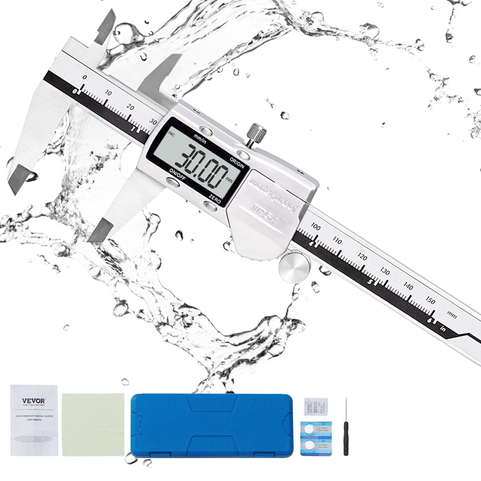 VEVOR Digital Caliper, 0-6 Calipers Measuring Tool, Electronic Micrometer Caliper w/ ABS Oringinal Zero Function, Large LCD Scre