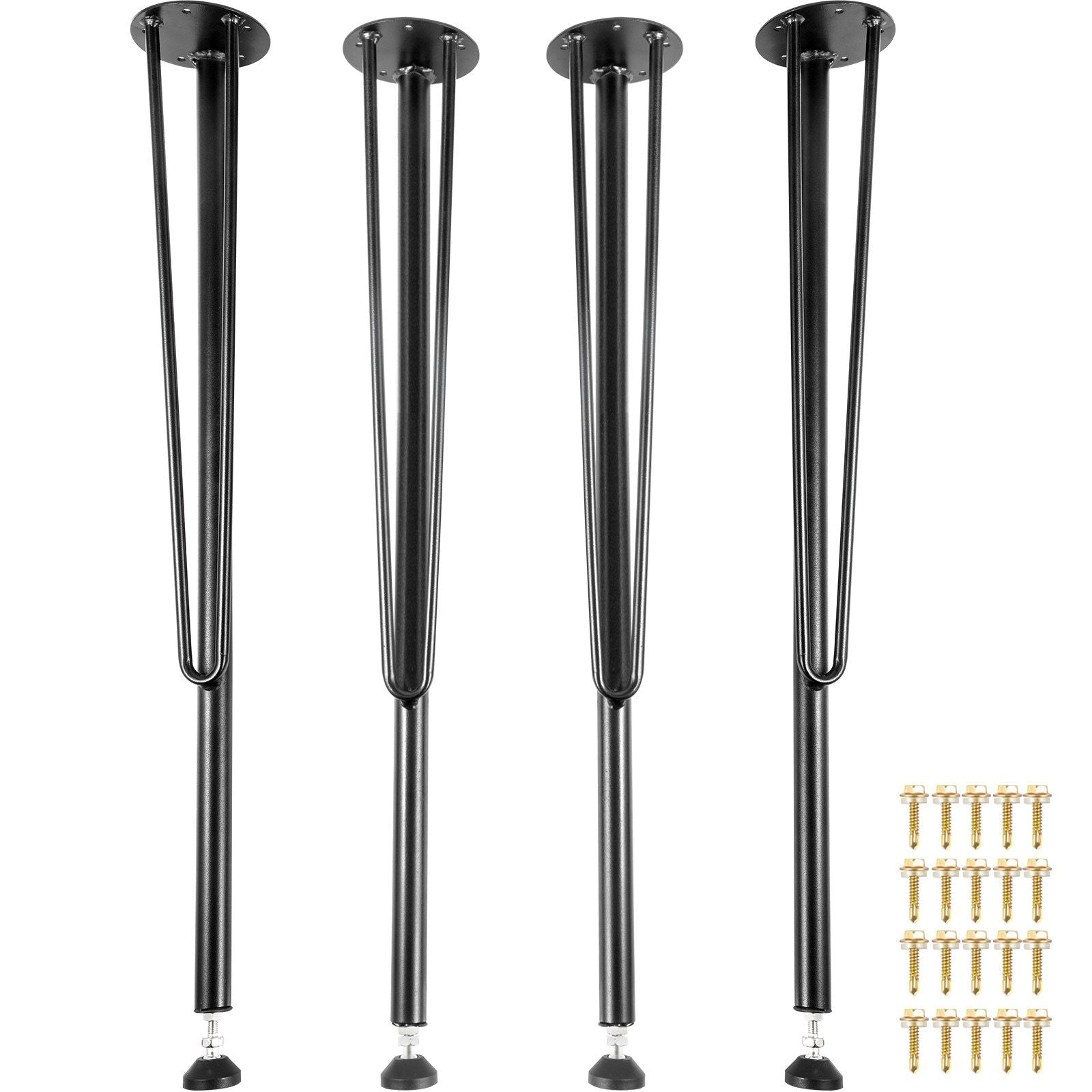 VEVOR Hairpin Metal Table Legs 28 Inch Desk Legs Set of 4 Heavy Duty Bench Legs 3-Rod Metal Furniture Legs Wrought Iron Coffee T