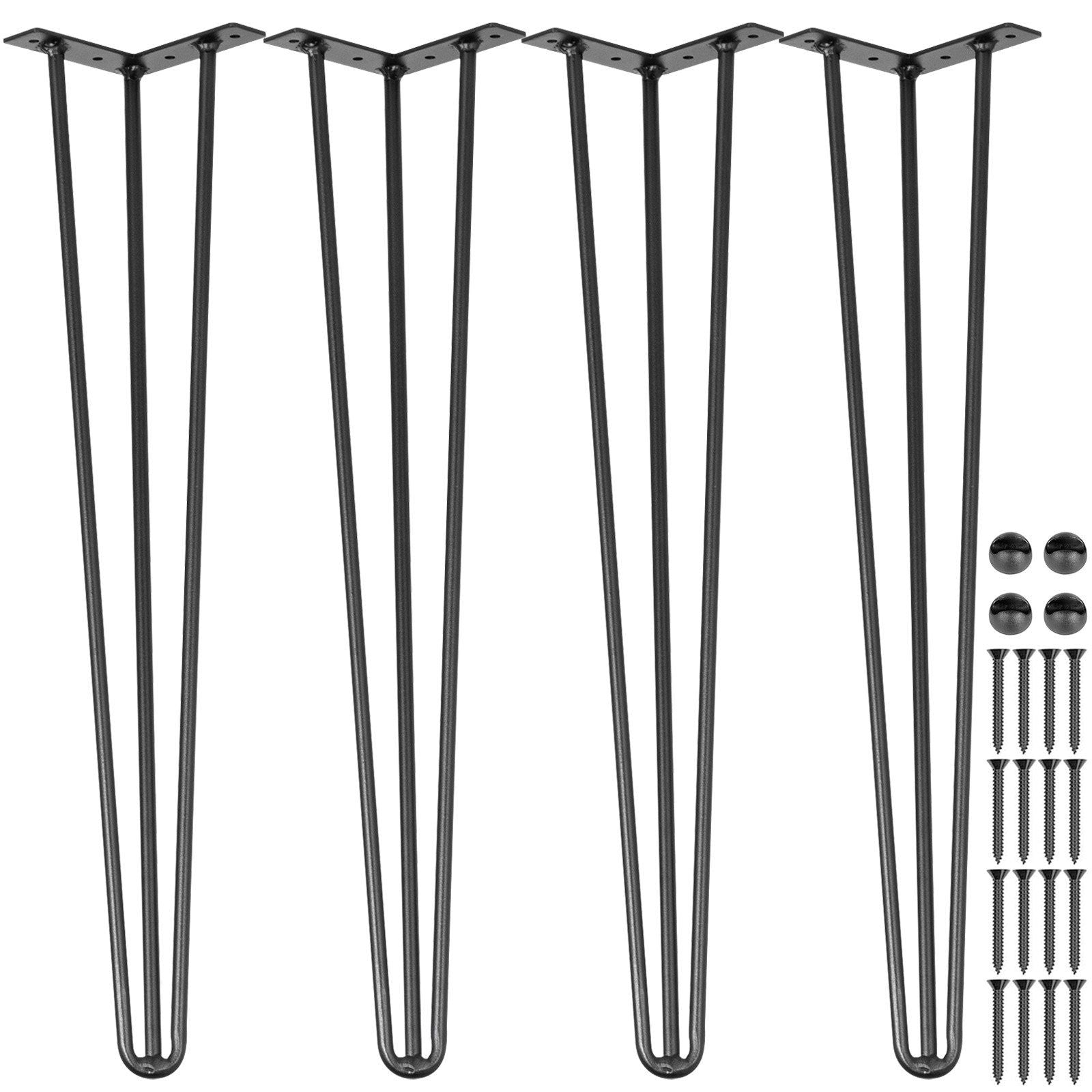 VEVOR Hairpin Table Legs 28 Black Set of 4 Desk Legs 880lbs Load Capacity (Each 220lbs) Hairpin Desk Legs 3 Rods for Bench Desk 