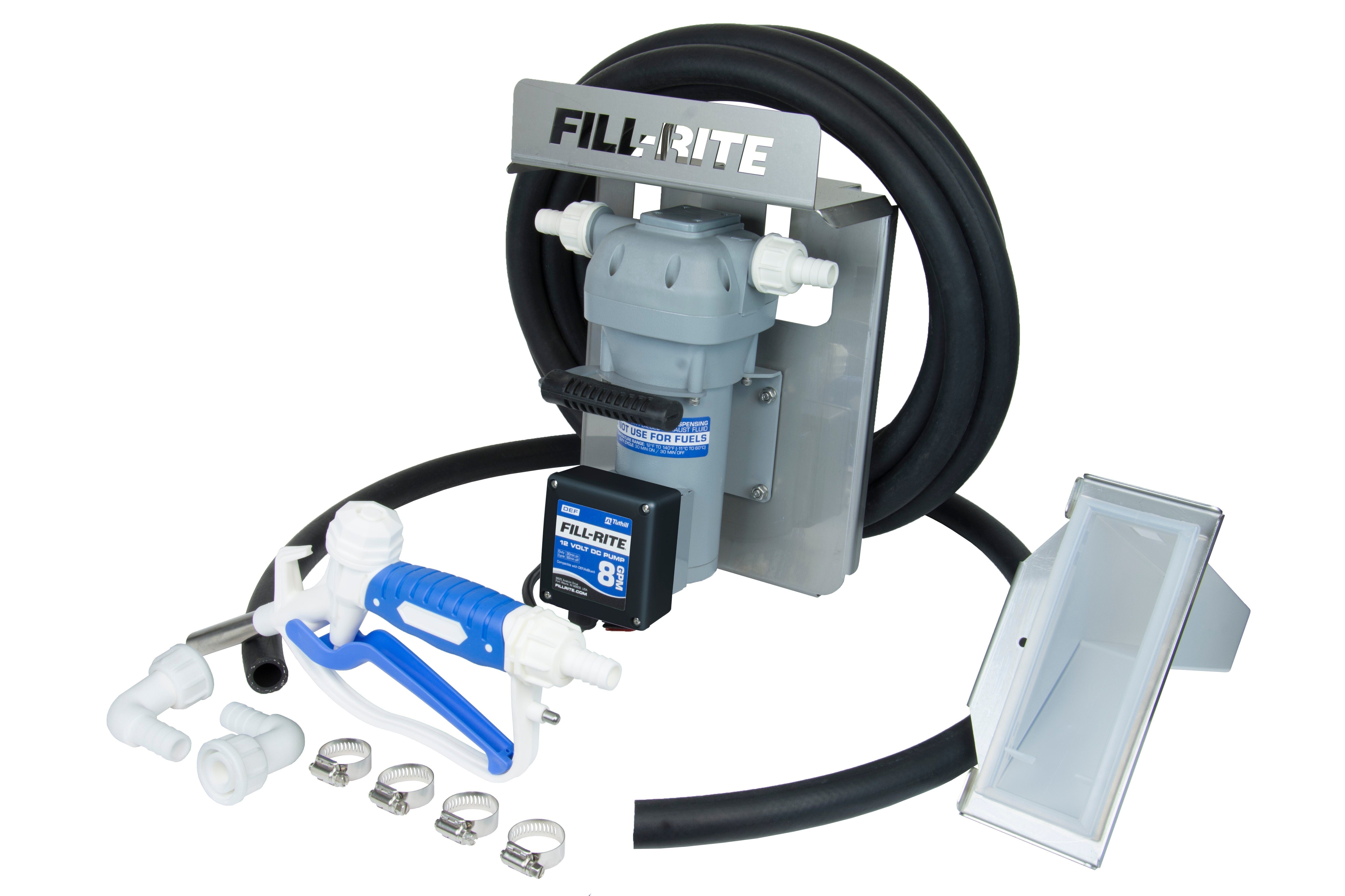 Fill-Rite DF012CMN520 8 GPM 12V DEF Transfer Pump with Manual Nozzle, Suction Hose, Discharge Hose, Tote Bracket, & Power Cord(D