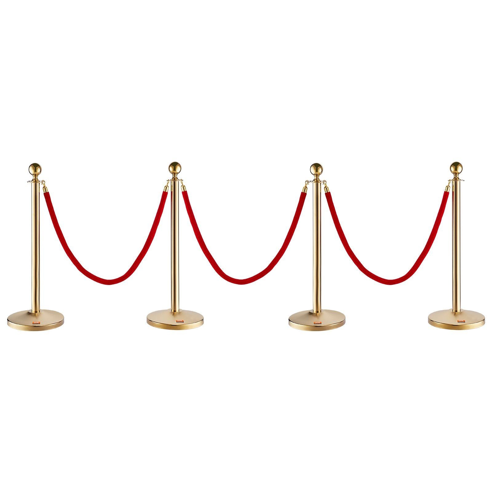 VEVOR Stanchion Post with Velvet Rope, 4-Pack Crowd Control Stanchion with 3PCS 5FT Red Velvet Ropes, Stainless Steel Queue Barr