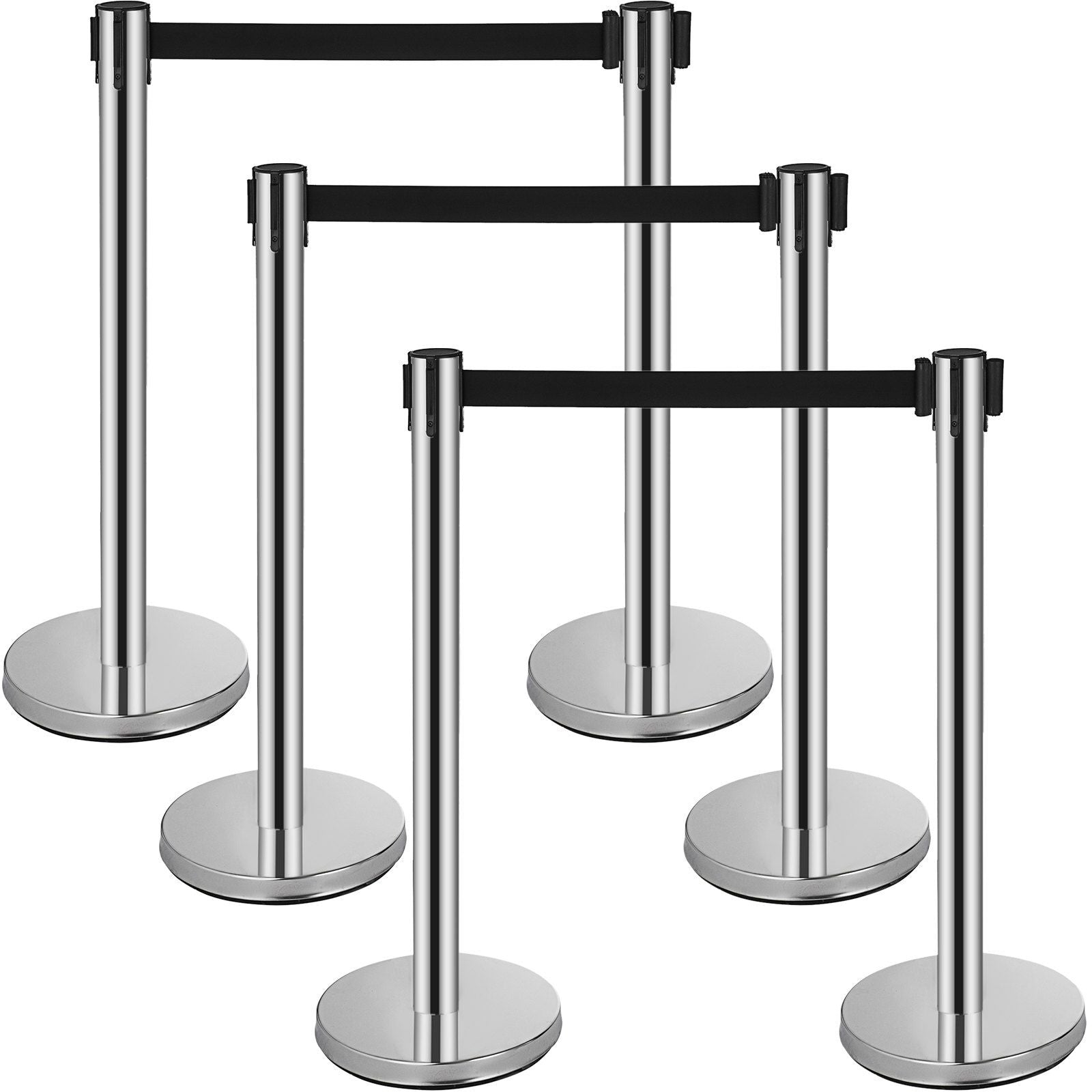 VEVOR Crowd Control Stanchion, 6-Pack Crowd Control Barrier, Carbon Steel Baking Painted Stanchion Queue Post with 6.6FT Retract