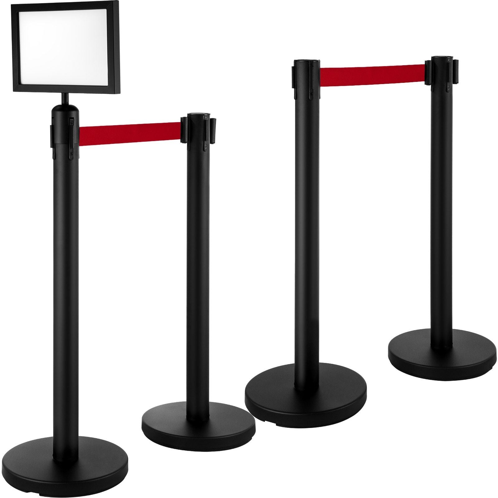 VEVOR Stanchion Post Barriers 4-Set Line Dividers, Stainless Steel Stanchions with 6.6 Black Retractable Belts, Stanchions with 