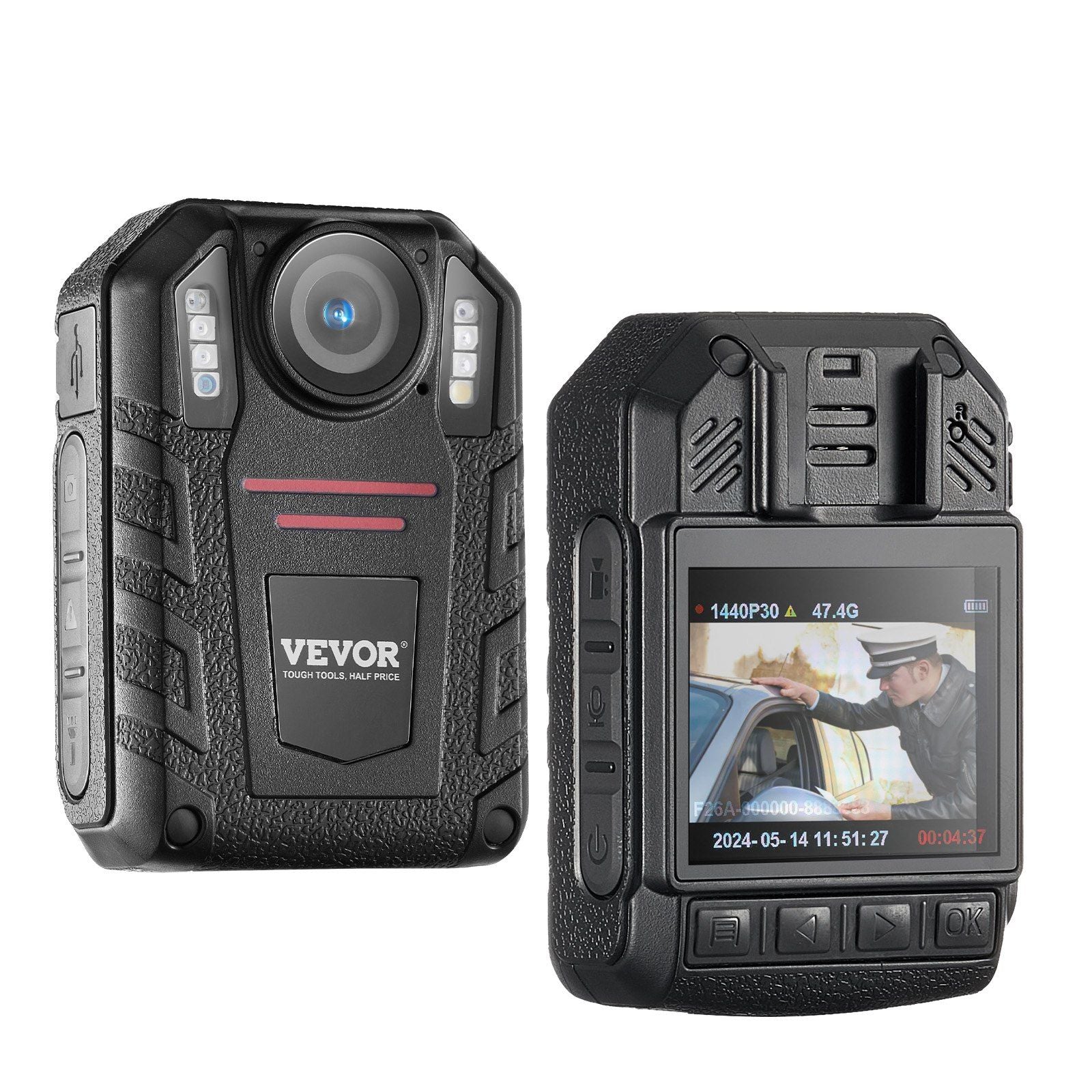 Vevor 1440P Hd Police Body Camera, 64Gb Body Cam With Audio Video Recording Picture, Built In 2850 Mah Battery, 2.0'' Lcd, Infra