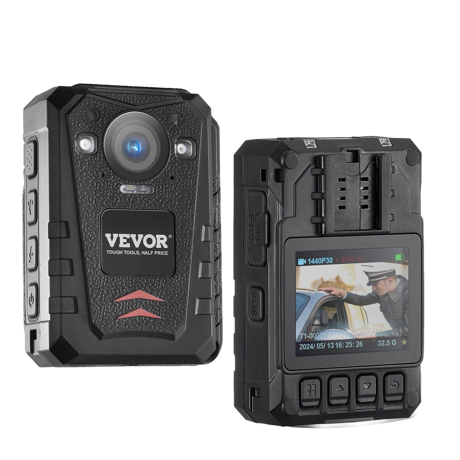 Vevor 1440P Hd Police Body Camera, 128Gb Body Cam With Audio Video Recording Picture, Built In 3500 Mah Battery, 2.0'' Lcd, Infr
