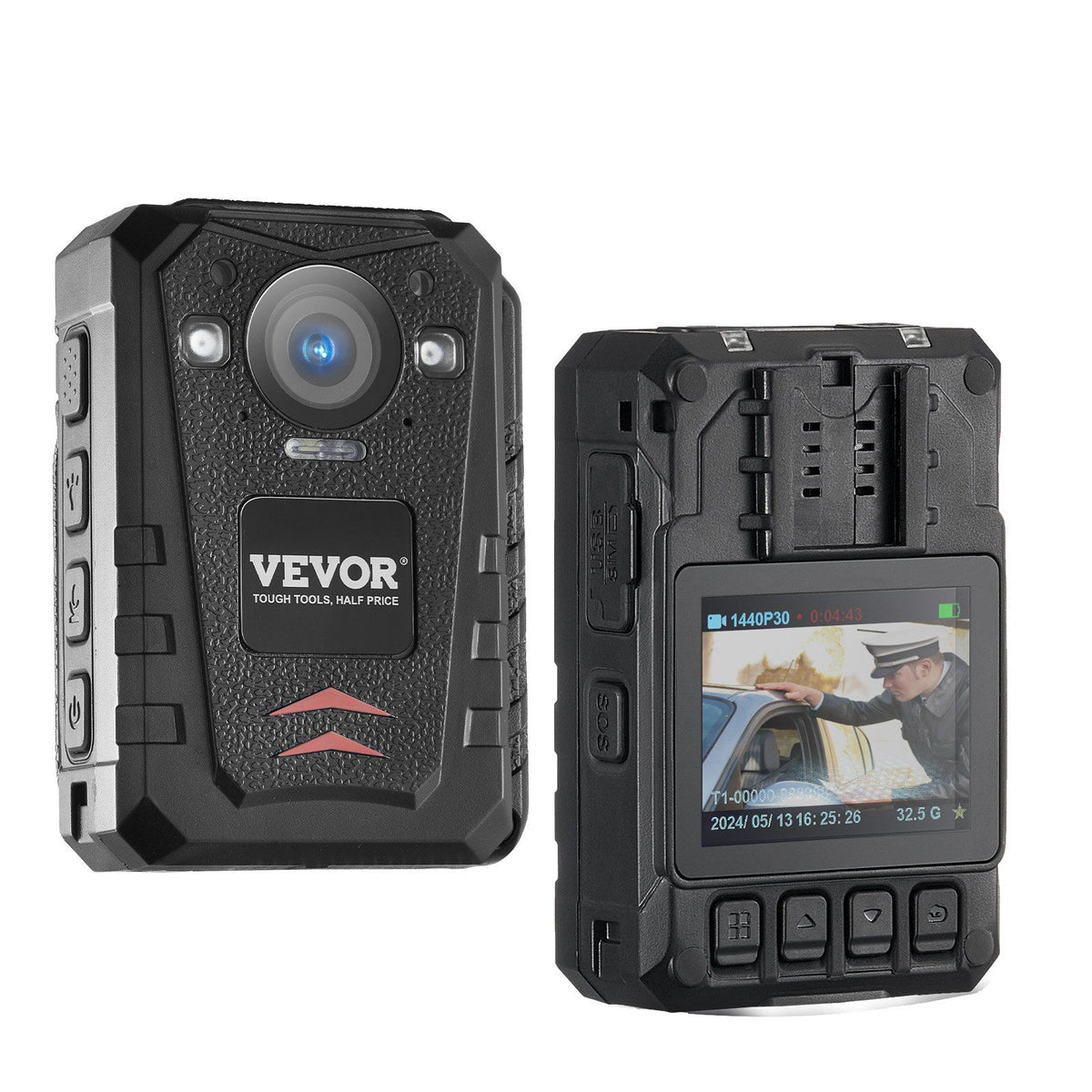 Vevor 1440P Hd Police Body Camera, 64Gb Body Cam With Audio Video Recording Picture, Built In 3500 Mah Battery, 2.0'' Lcd, Infra