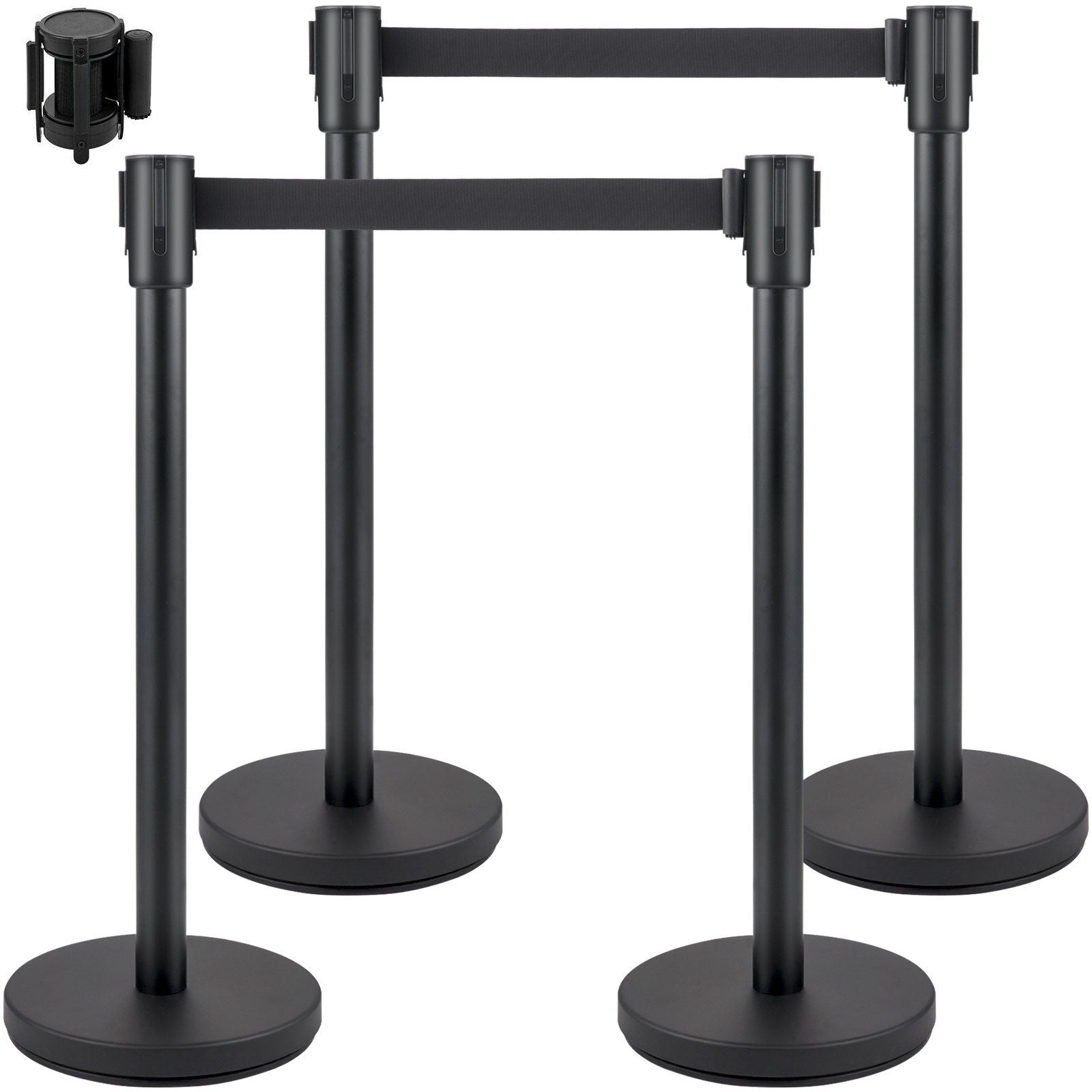 VEVOR Crowd Control Stanchion, Set of 4 Pieces Stanchion Set, Stanchion Set with 6.6 ft/2 m Black Retractable Belt, Black Crowd 