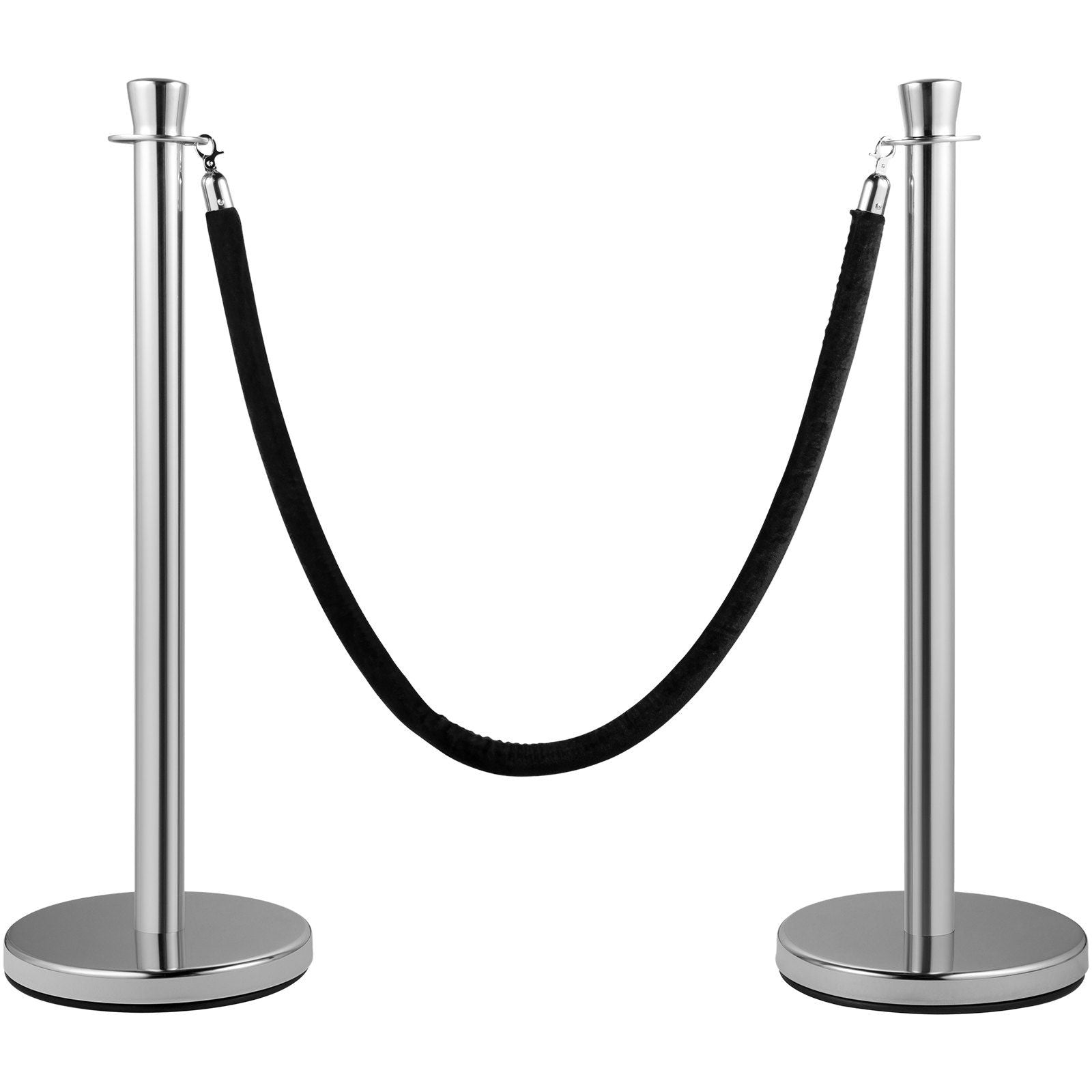 VEVOR Crowd Control Stanchion, Set of 2 Pieces Stanchion Set, Stanchion Set with 5 ft/1.5 m Black Velvet Rope, Silver Crowd Cont