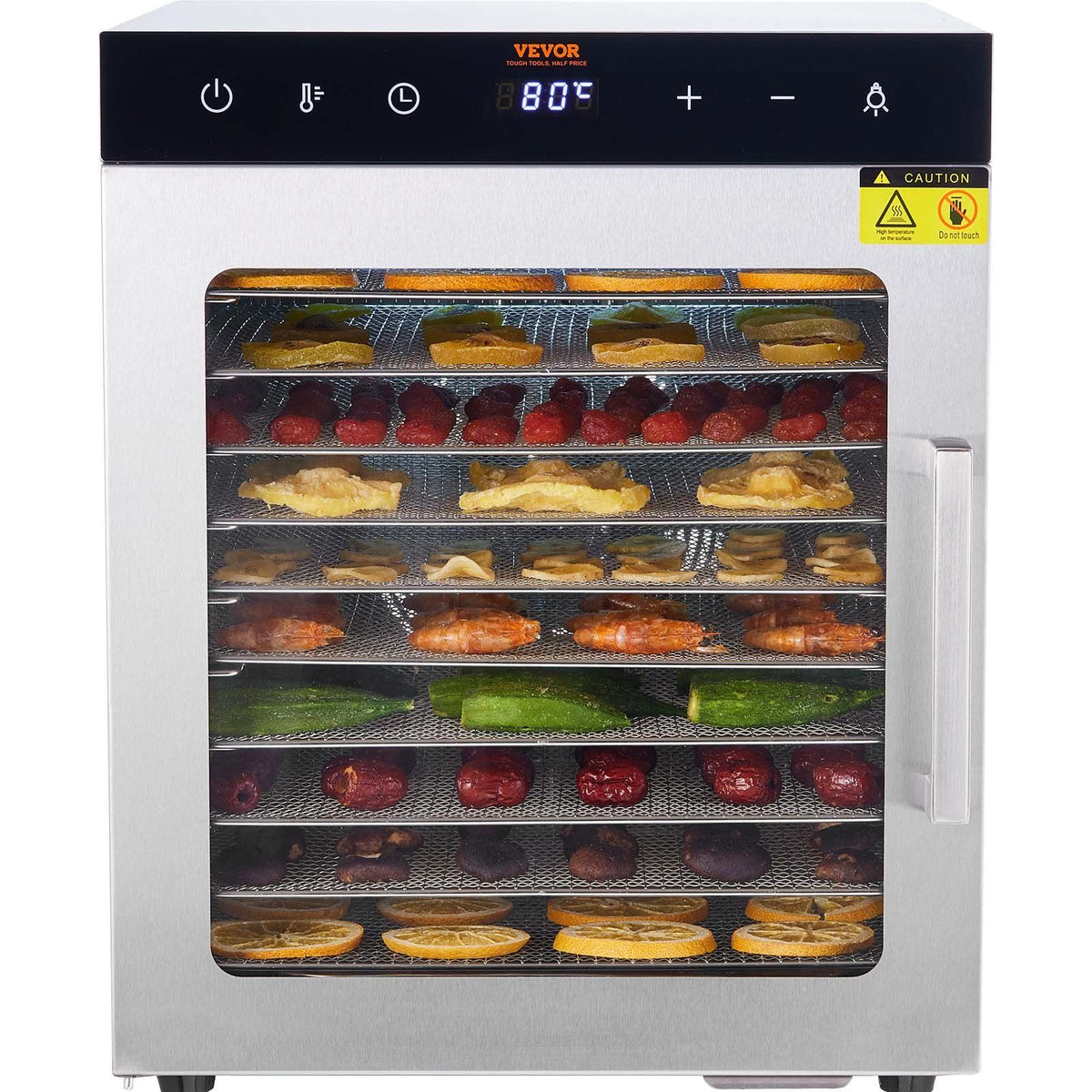 Vevor Electric Food Dehydrator Machine, 800W Electric Food Dryer, 10 Stainless Steel Trays, With Digital Adjustable Timer & Temp