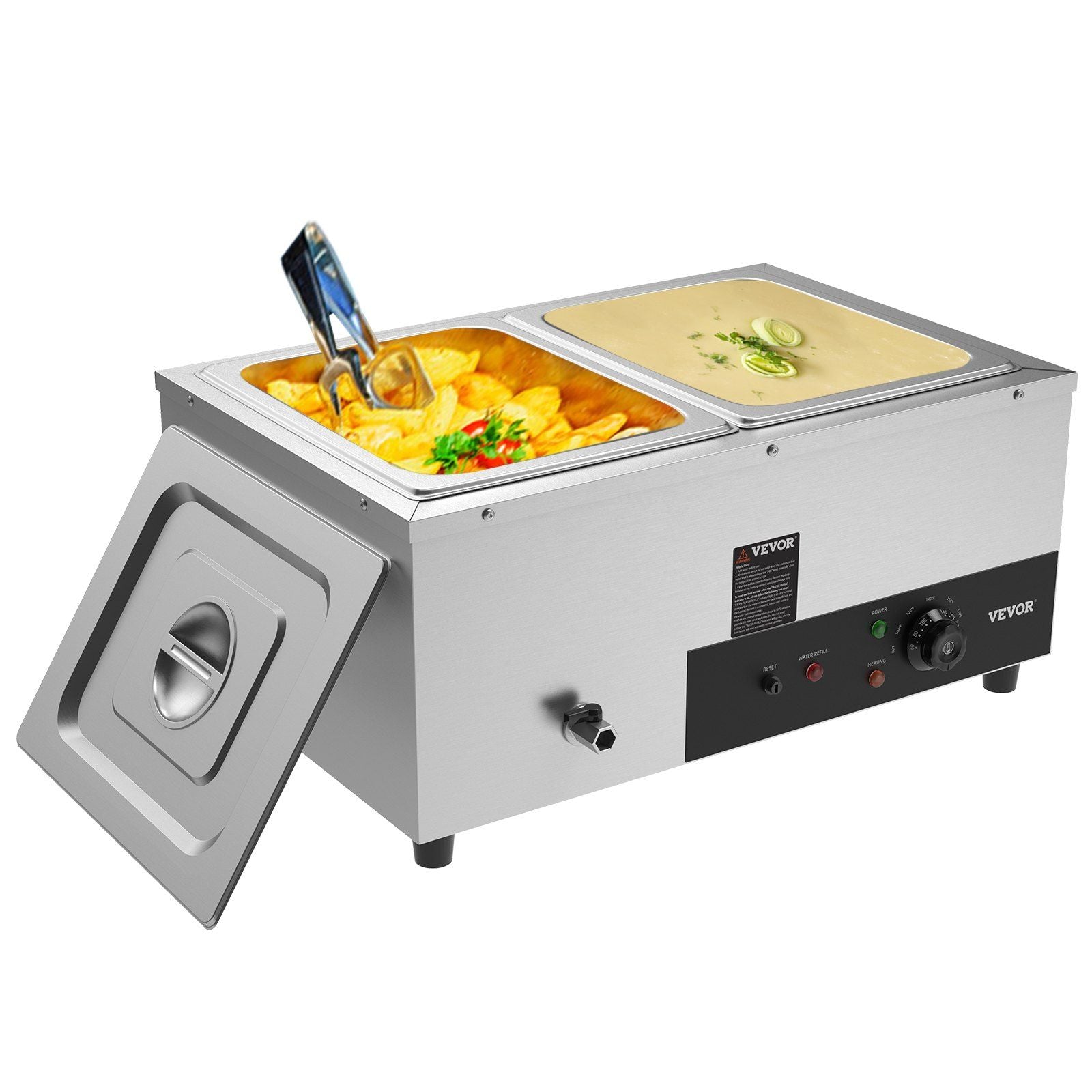Vevor 2 Pan Commercial Food Warmer, 2 X 12Qt Electric Steam Table, 1500W Professional Countertop Stainless Steel Buffet Bain Mar