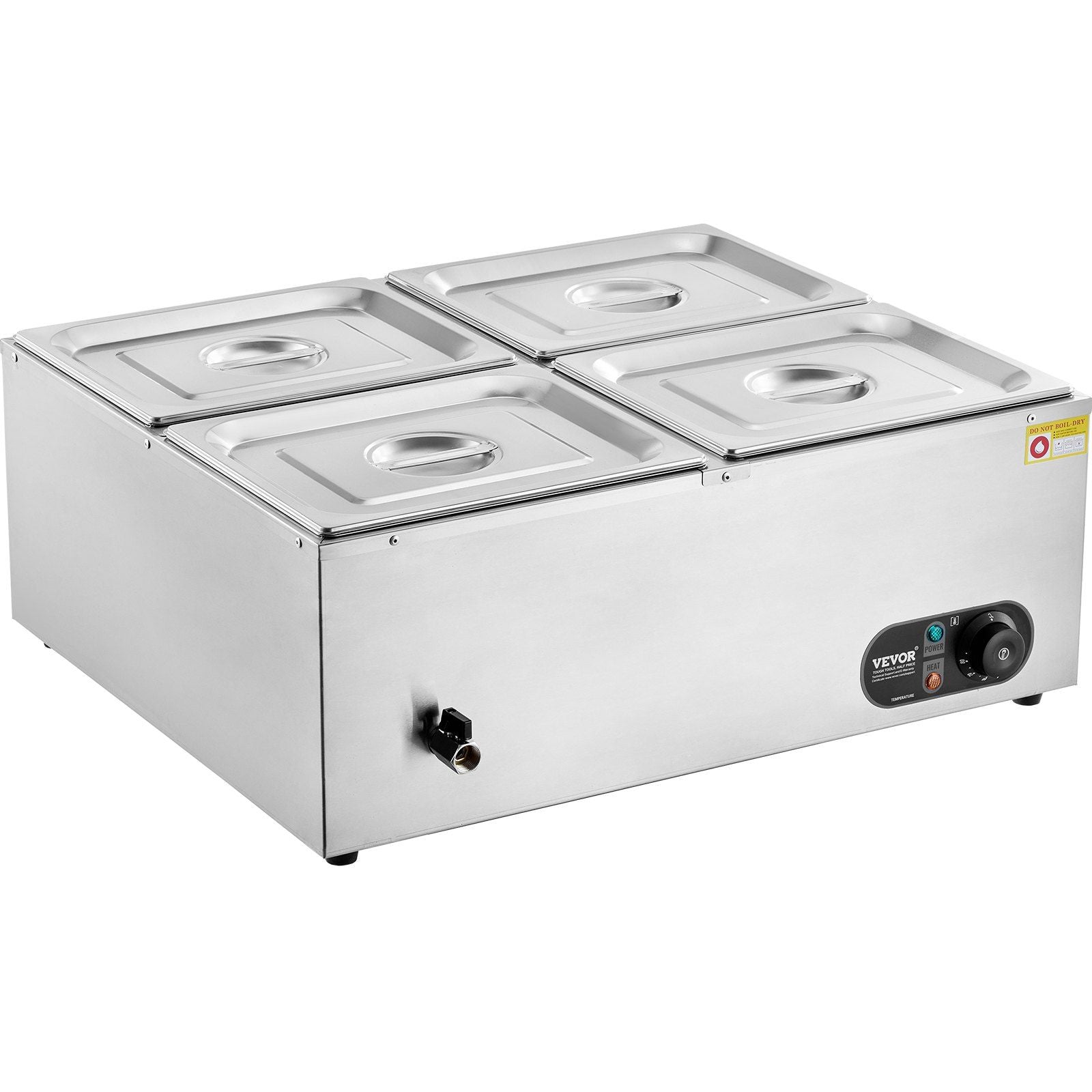 Vevor 4 Pan Commercial Food Warmer, 4 X 12Qt Electric Steam Table, 1500W Professional Countertop Stainless Steel Buffet Bain Mar
