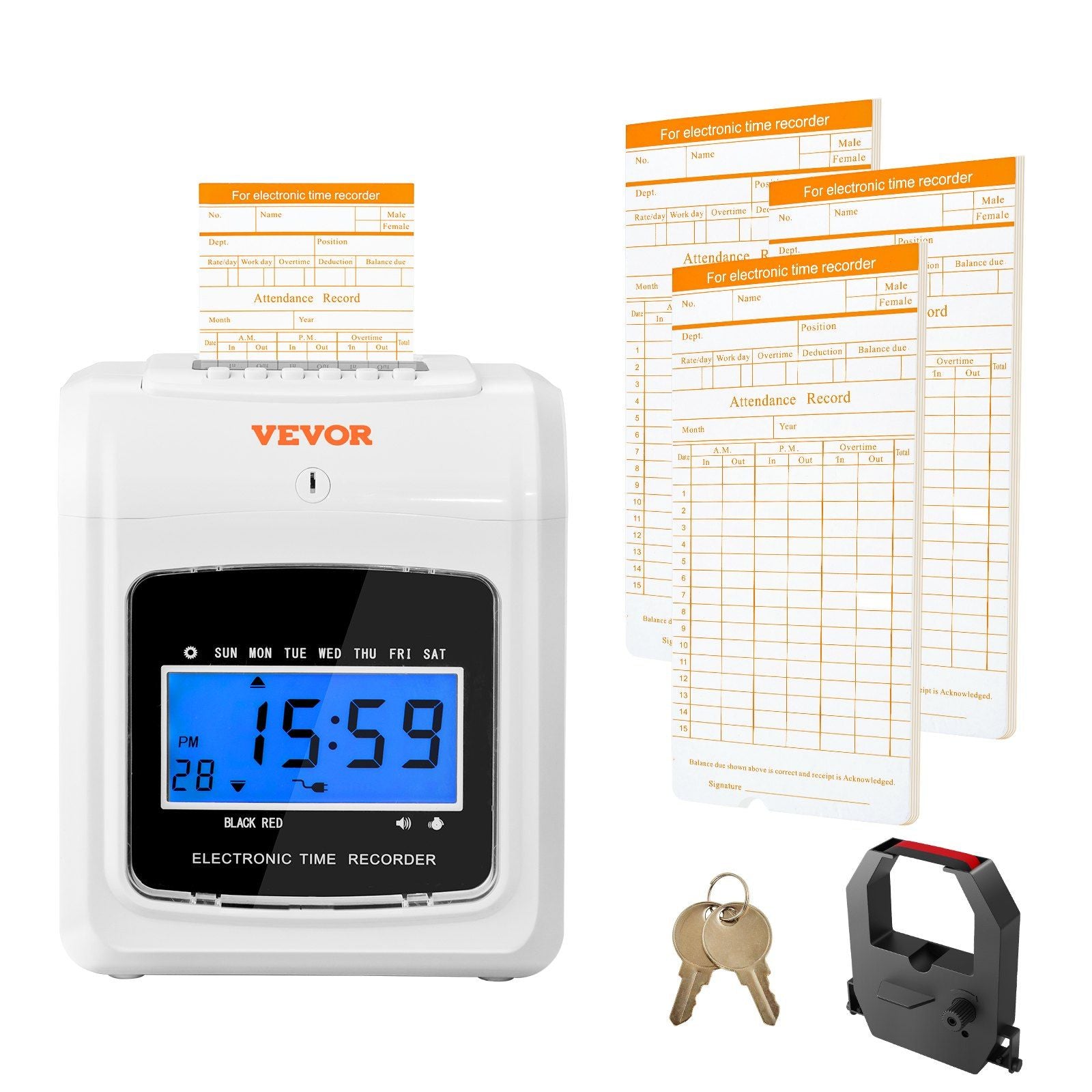 VEVOR Punch Time Clock, Time Tracker Machine for Employees of Small Business, 6 Punches per Day, Time Clock Punch Machine Includ