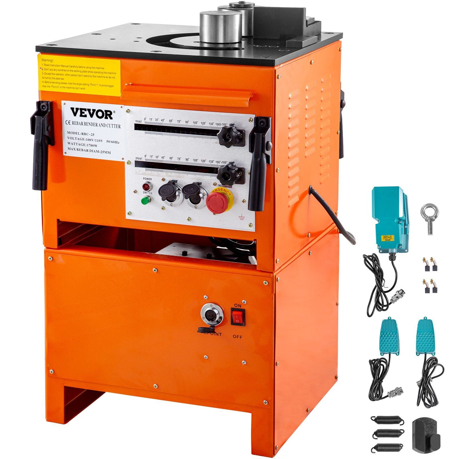 VEVOR Hydraulic Rebar Bender 1700 Wattage Electric Rebar Bender and Cutter, 1/25 mm Max Rebar Diameter, Rebar Steel Bender and