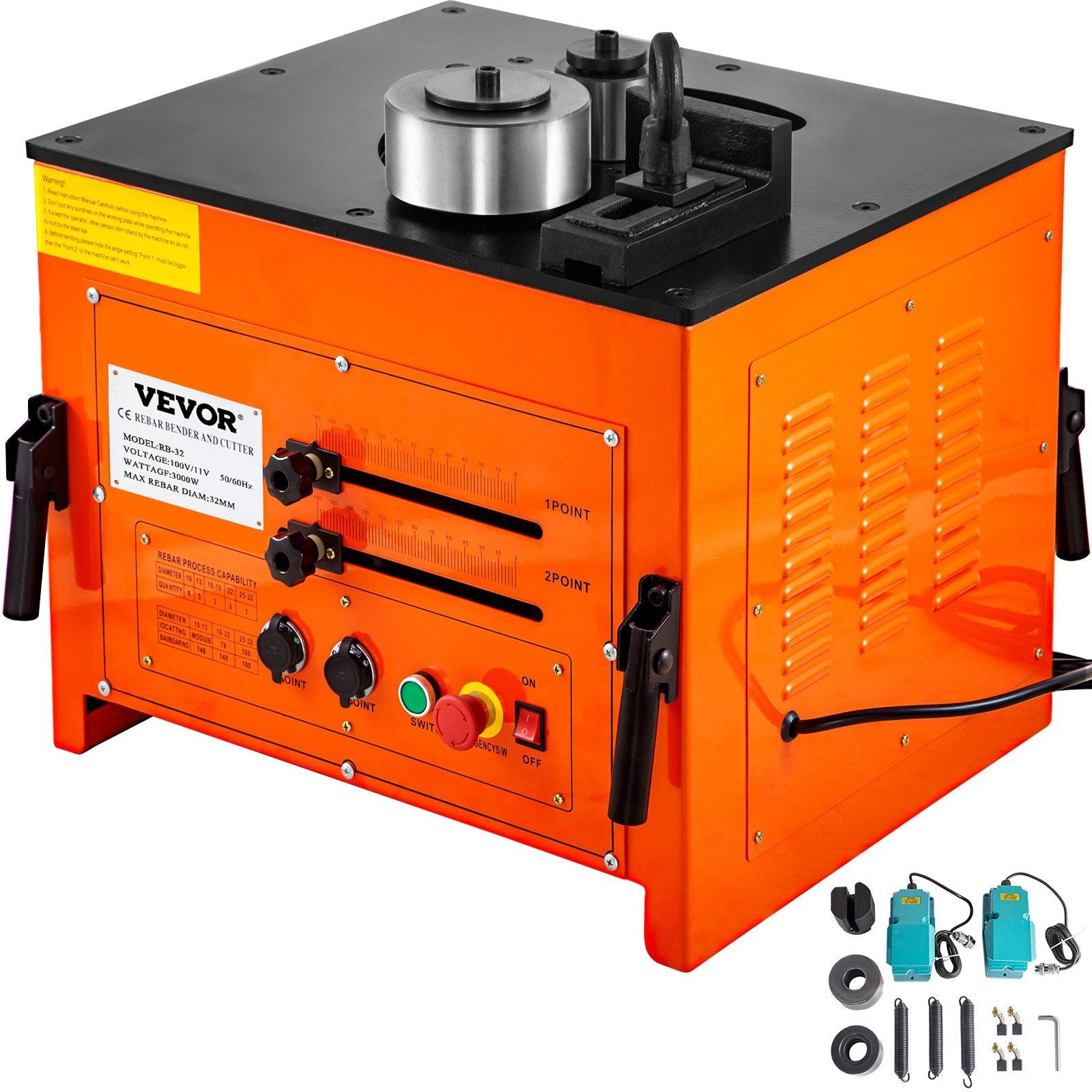 VEVOR Hydraulic Rebar Bender, 3000W Electric Rebar Bender, 0.24-1.26/6-32 mm Max Rebar Diameter, Rebar Steel Bender, Bending