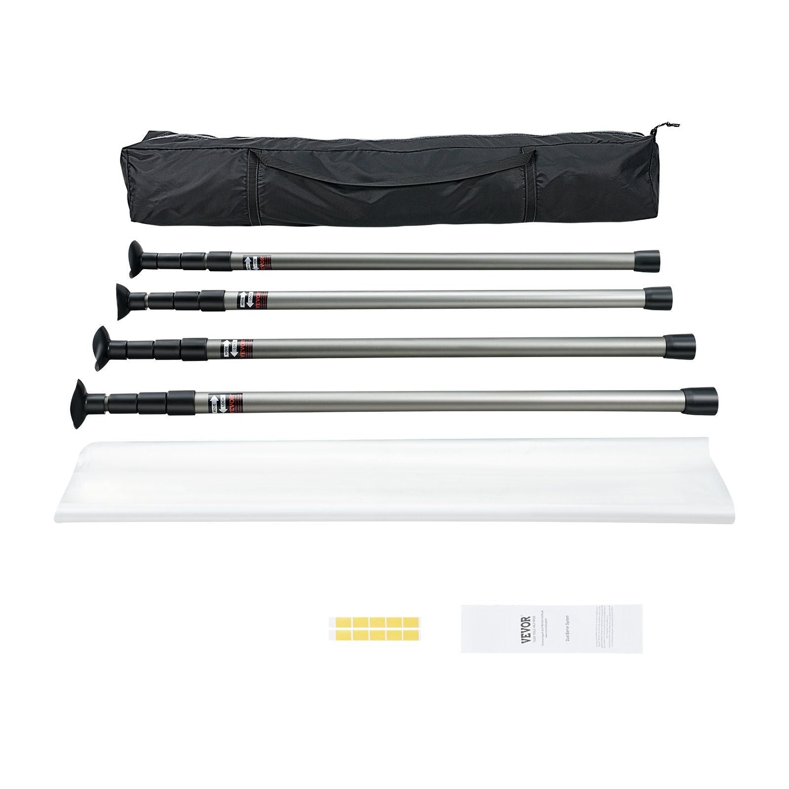 VEVOR Dust Barrier Poles, Carry Bag, 10 Ft Poles with 4 Telescoping Poles, and 32.8x13.12 Ft Plastic Film, for Interior Decorati