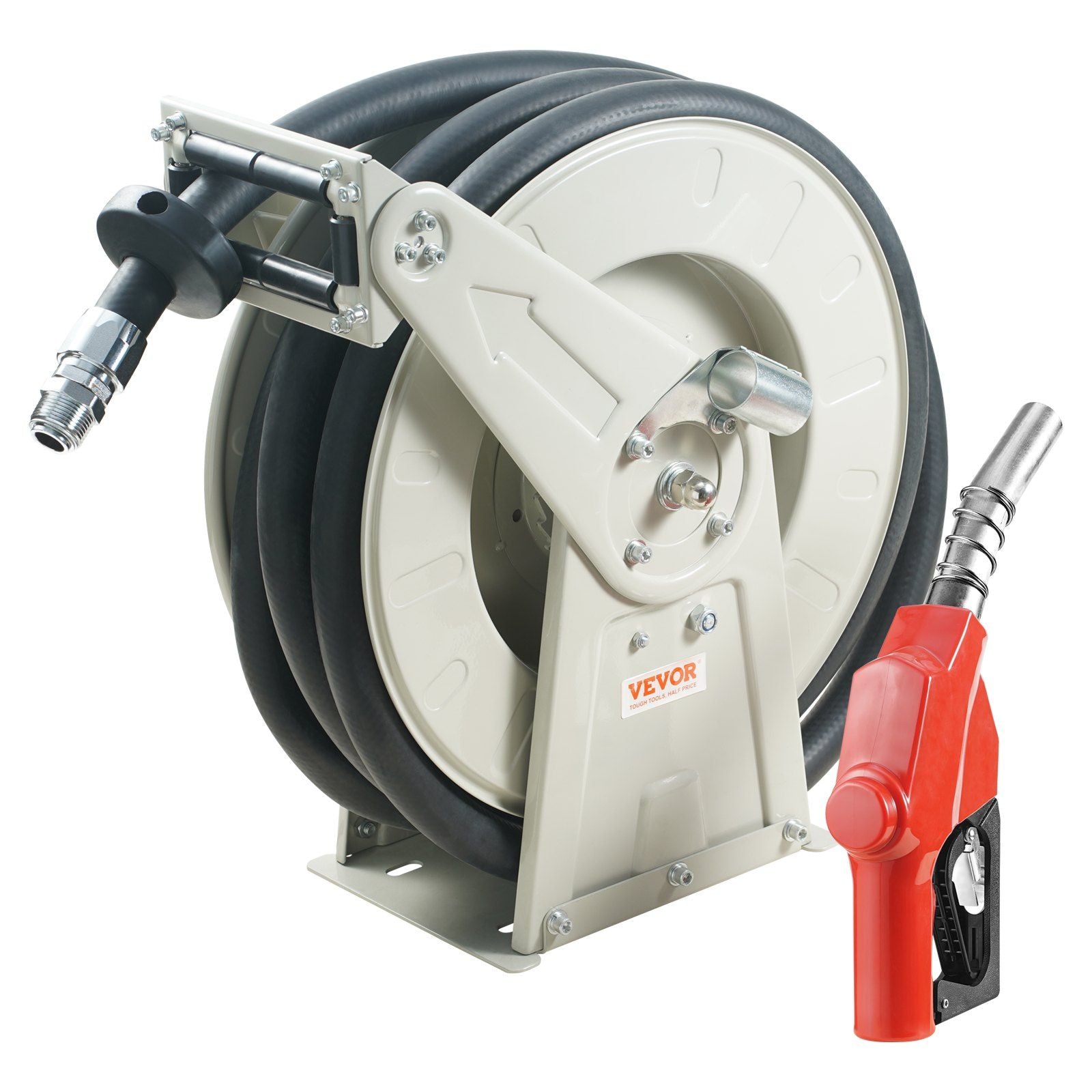 VEVOR Fuel Hose Reel, 3/4 x 50, Extra Long Retractable Diesel Hose Reel, Heavy-Duty Carbon Steel Construction with Automatic Fu