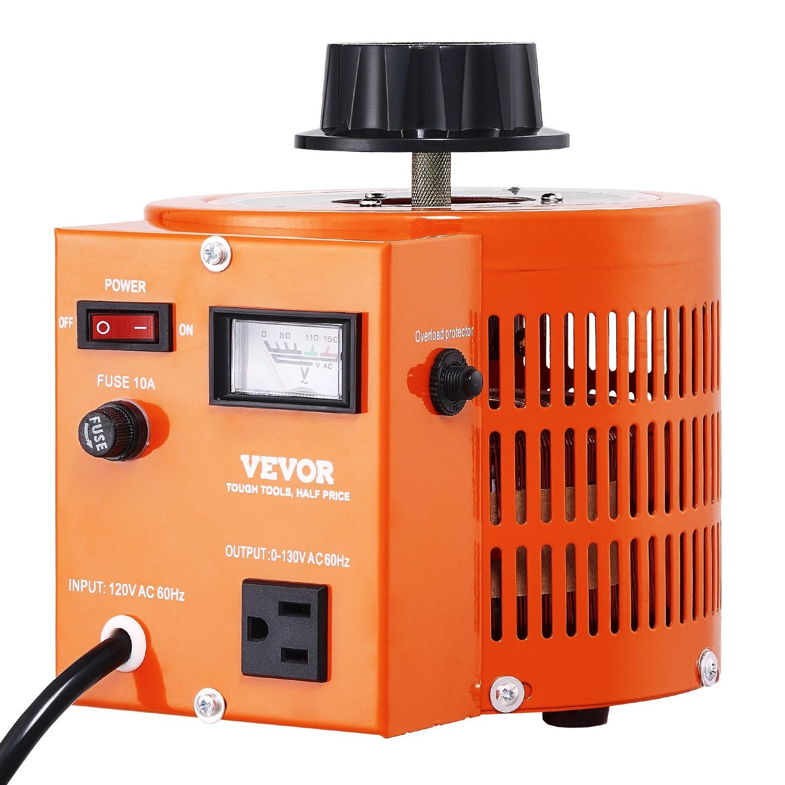 VEVOR 1000VA Auto Variable Voltage Transformer, 7.69 Amp, 110V Input 0-130V Output AC Voltage Regulator Power Supply, with 4 Ext