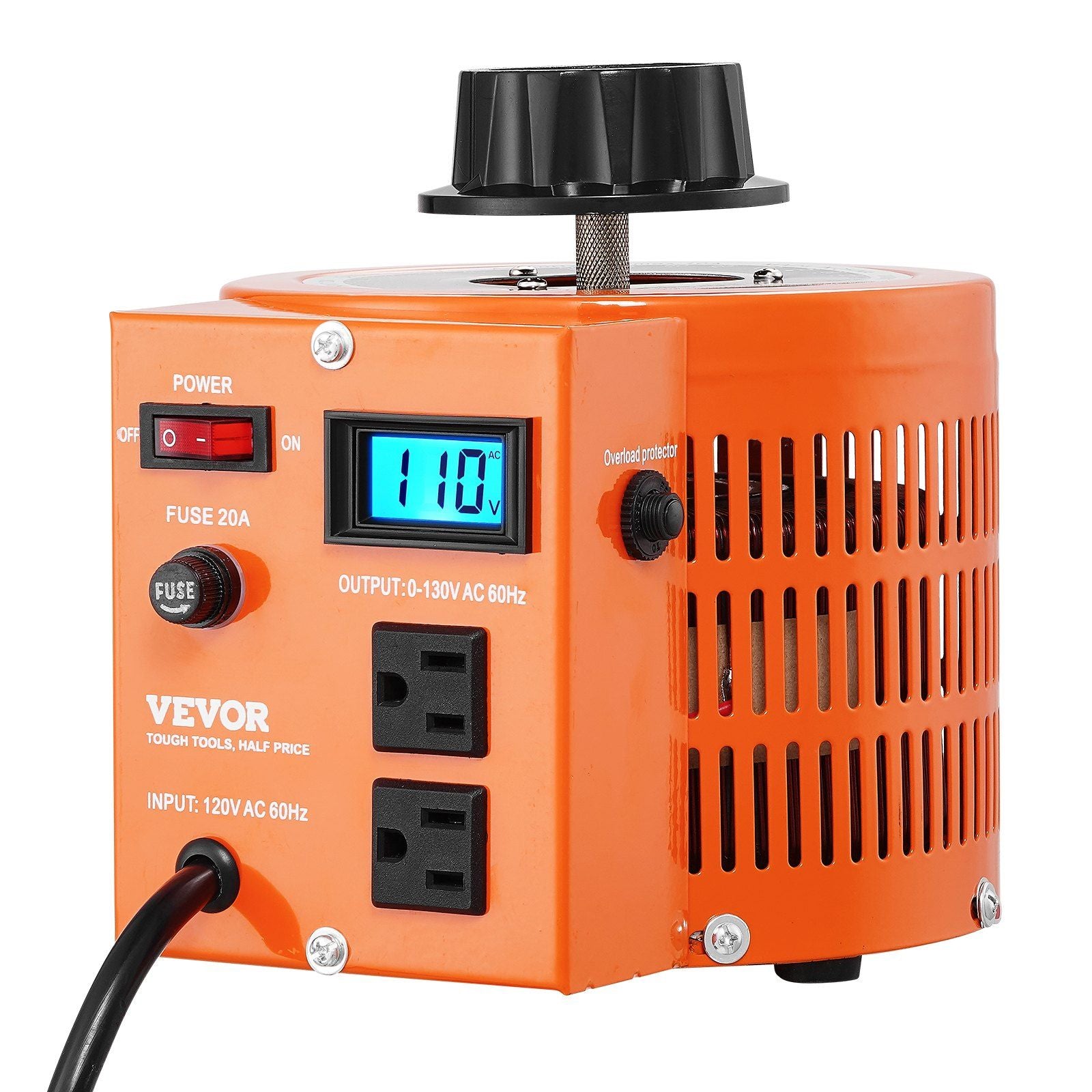 VEVOR 2000VA Auto Variable Voltage Transformer, 15.3 Amp, 110V Input 0-130V Output AC Voltage Regulator, with LCD Display 4 Extr