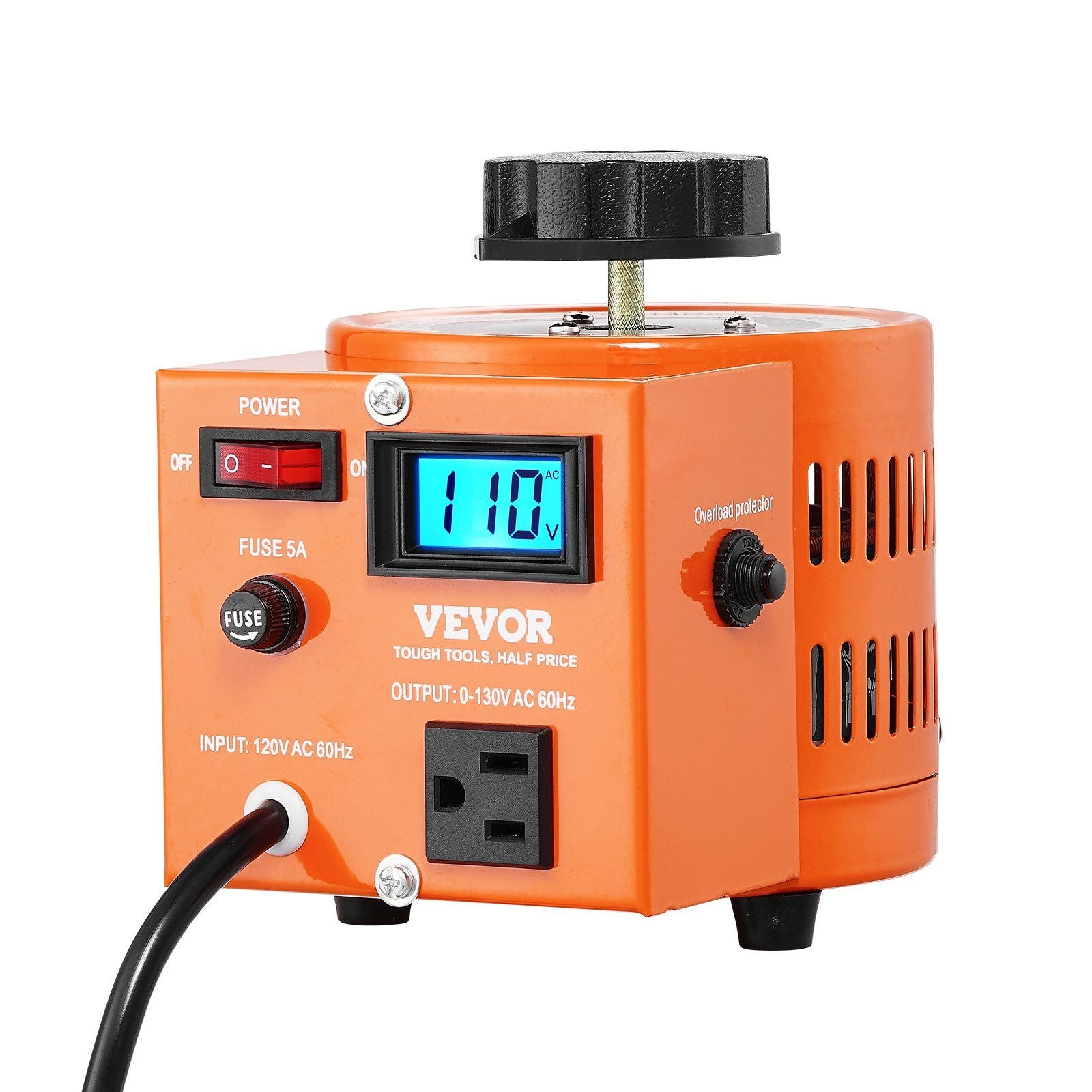 VEVOR 500VA Auto Variable Voltage Transformer, 3.84 Amp, 110V Input 0-130V Output AC Voltage Regulator, with LCD Display 4 Extra