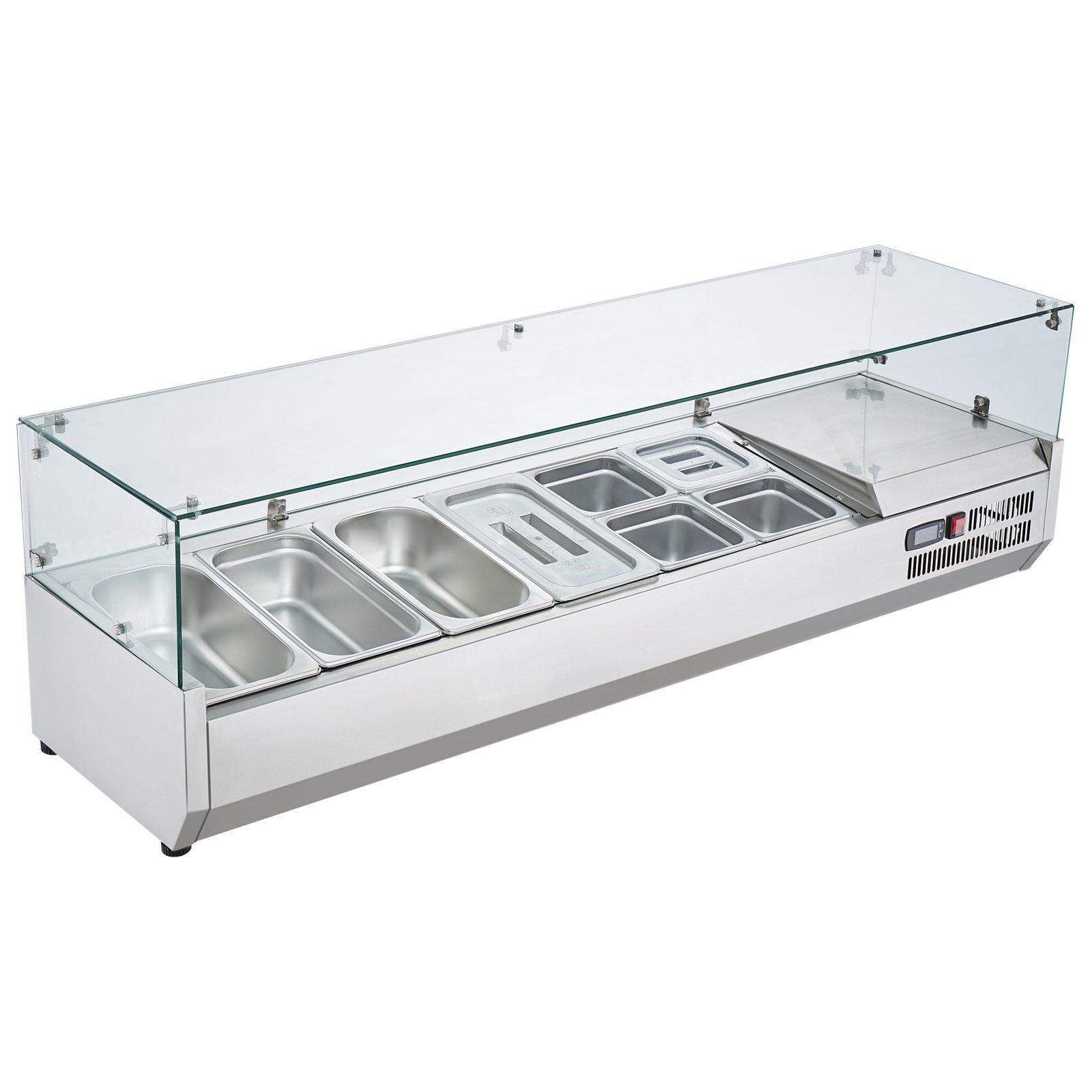 Vevor Refrigerated Condiment Prep Station, 150 W Countertop Refrigerated Condiment Station, With 4 1/3 Pans & 4 1/6 Pans, 304 St