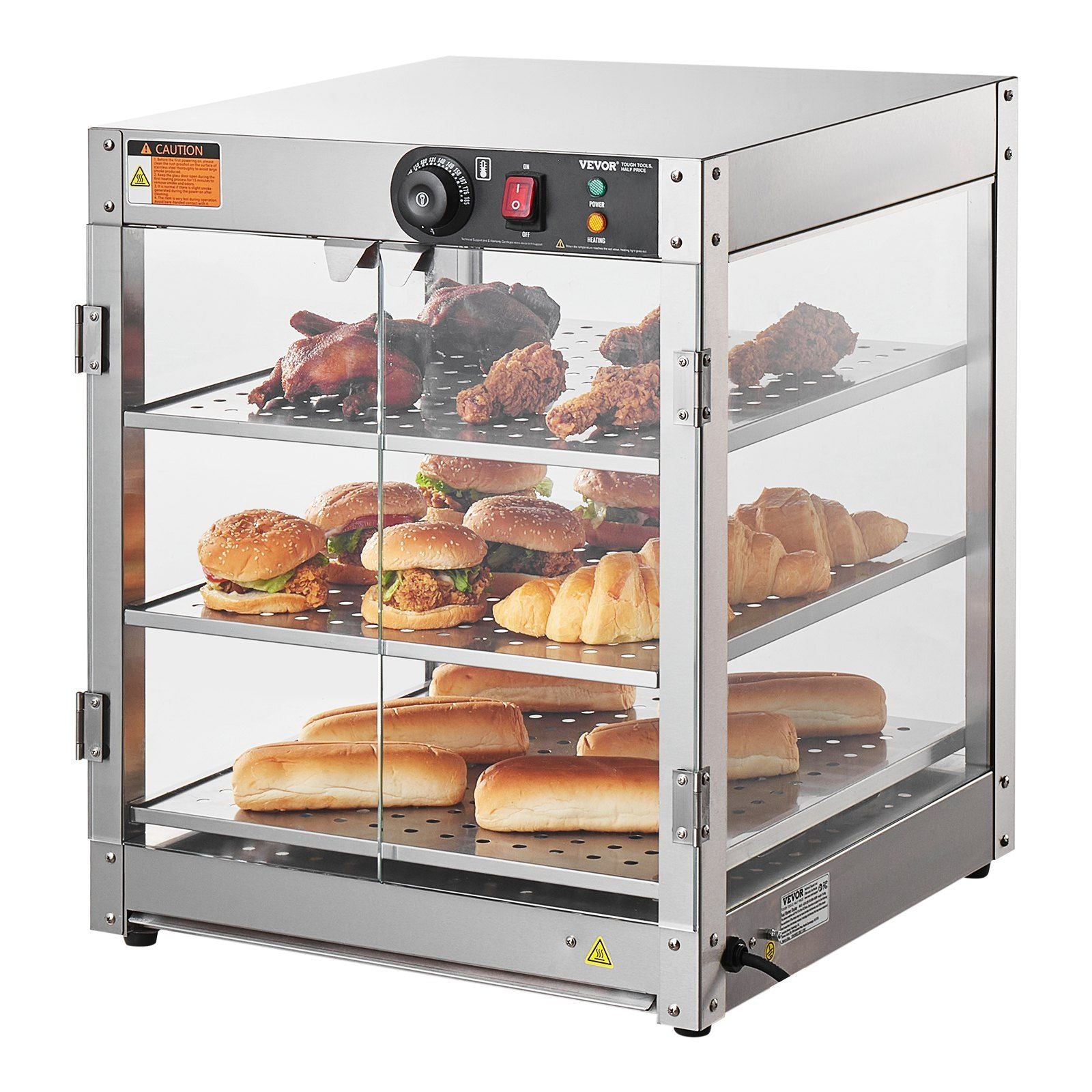 Vevor 3 Tier Commercial Food Warmer Display Countertop Pizza Cabinet With Light