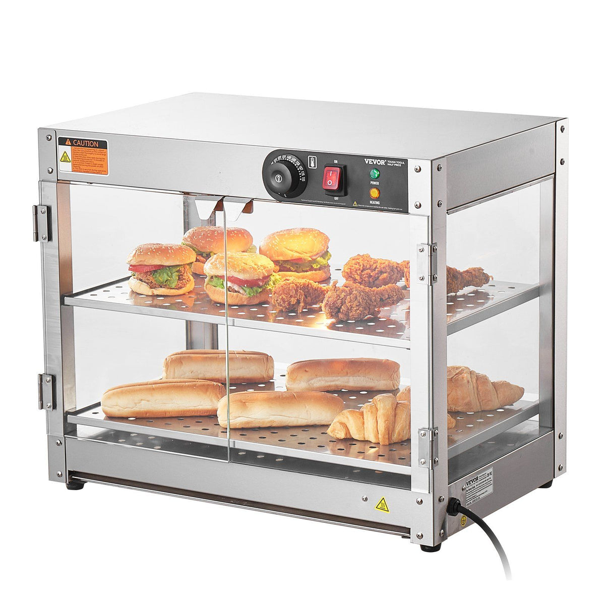 Vevor 2 Tier Commercial Food Warmer Display Countertop Pizza Cabinet With Light
