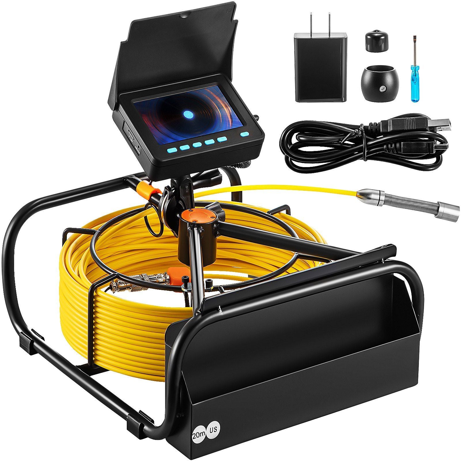 VEVOR Sewer Camera, 65.6FT 4.3 Screen, Pipeline Inspection Camera w/DVR Function & Snake Cable, Waterproof IP68 Borescope with L