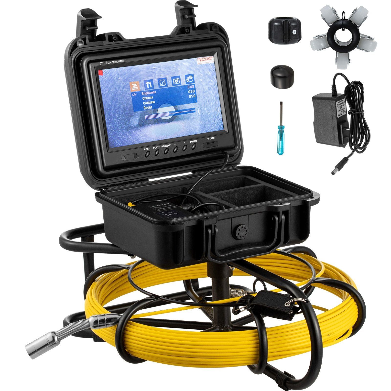 VEVOR Sewer Camera, 150FT, 9 Screen Pipeline Inspection Camera with DVR Function & 8 GB SD Card, Waterproof IP68 Borescope w/LED