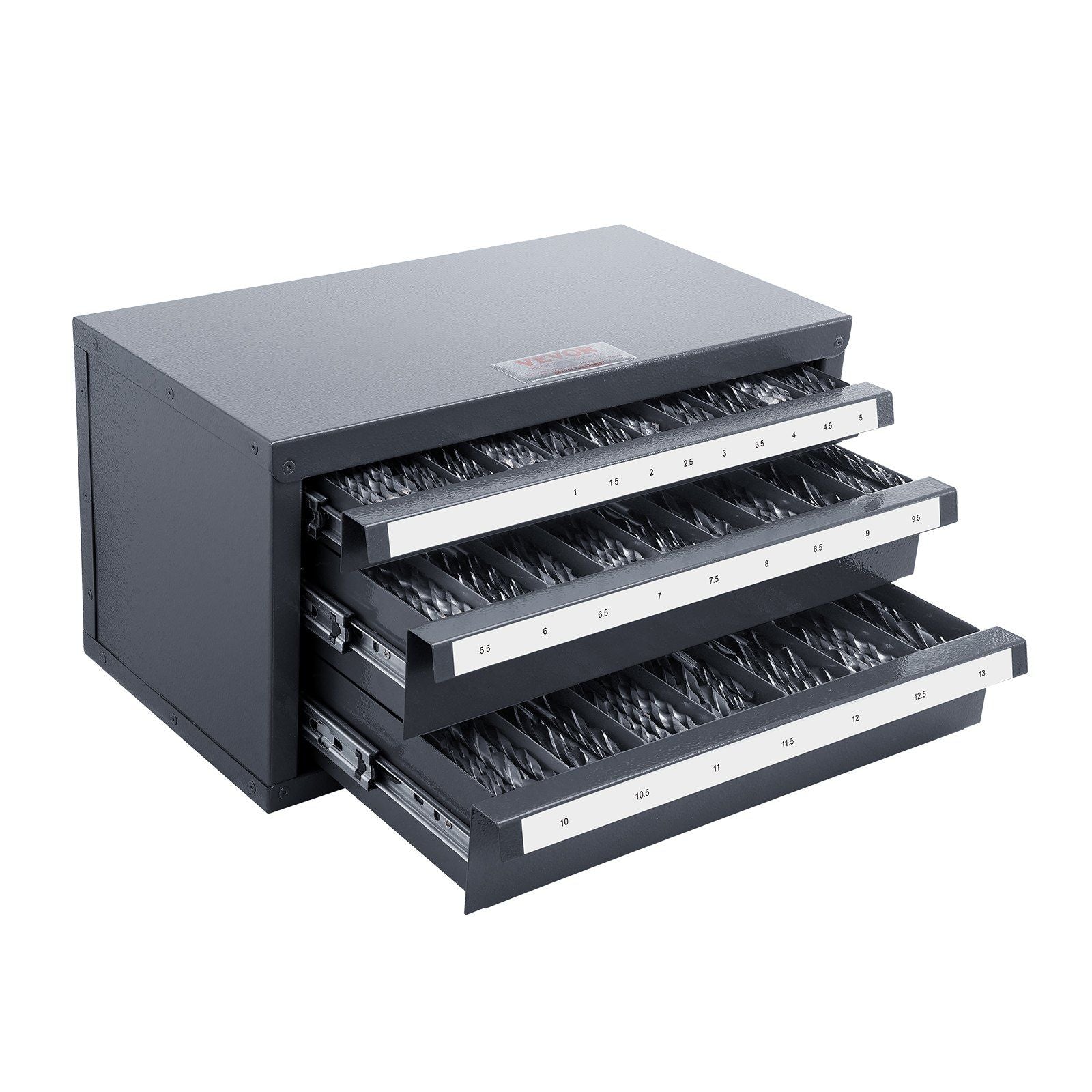 VEVOR Drill Bit Dispenser Cabinet, Three-Drawer Drill Bit Organizer Cabinet for 1mm to 13mm, Steel Drill Dispenser Organizer Cab