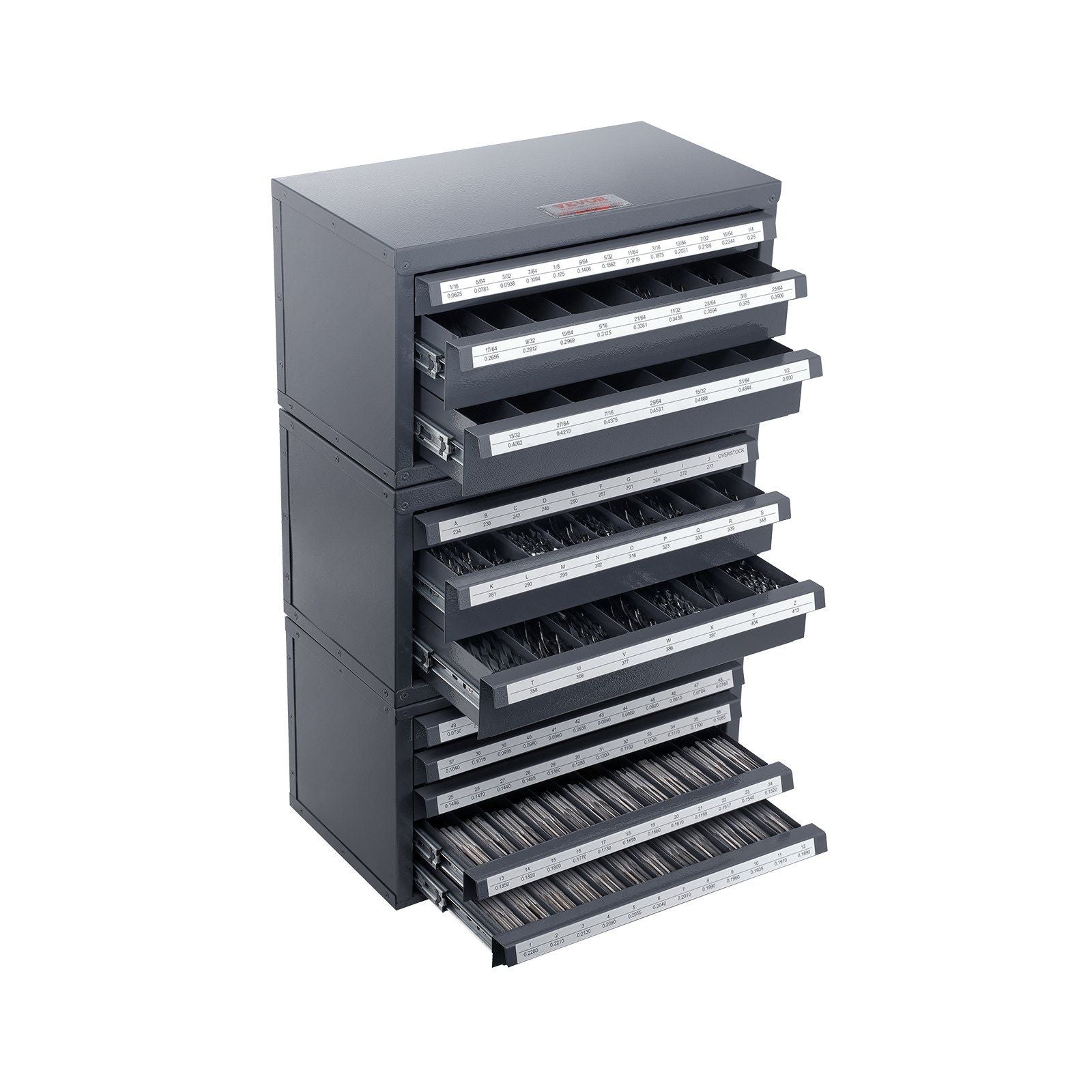 VEVOR Drill Bit Dispenser Cabinet, 3 Pieces Three-Drawer for 1/16 to 1/2 & Letter Sizes A to Z, Five-Drawer Drill Bit Organizer 