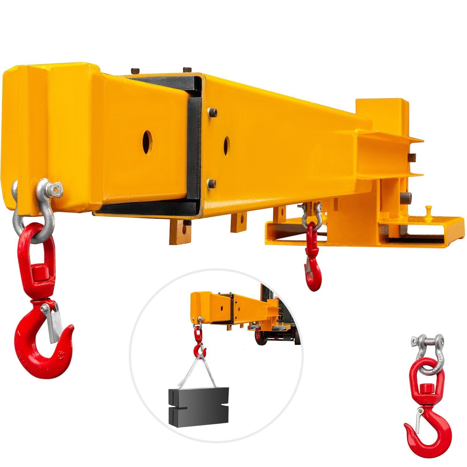 VEVOR Forklift Mobile Crane 6000lbs/3T Capacity, Forklift Crane Attachment 2 Hooks, Forklift Lifting Hoist w/ Truss Jib Boom, Fo