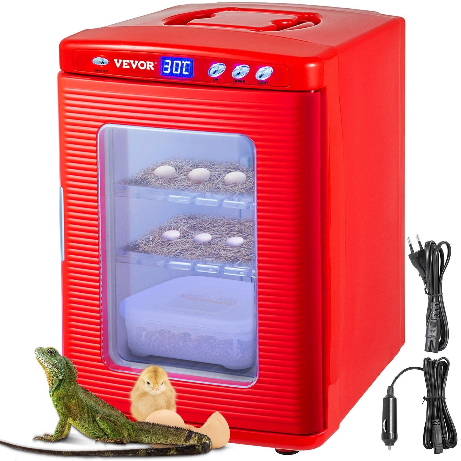 VEVOR Red Reptile Incubator 25L Scientific Lab Incubator Digital Incubator Cooling and Heating 5-60C Reptile Egg Incubator 12V/1