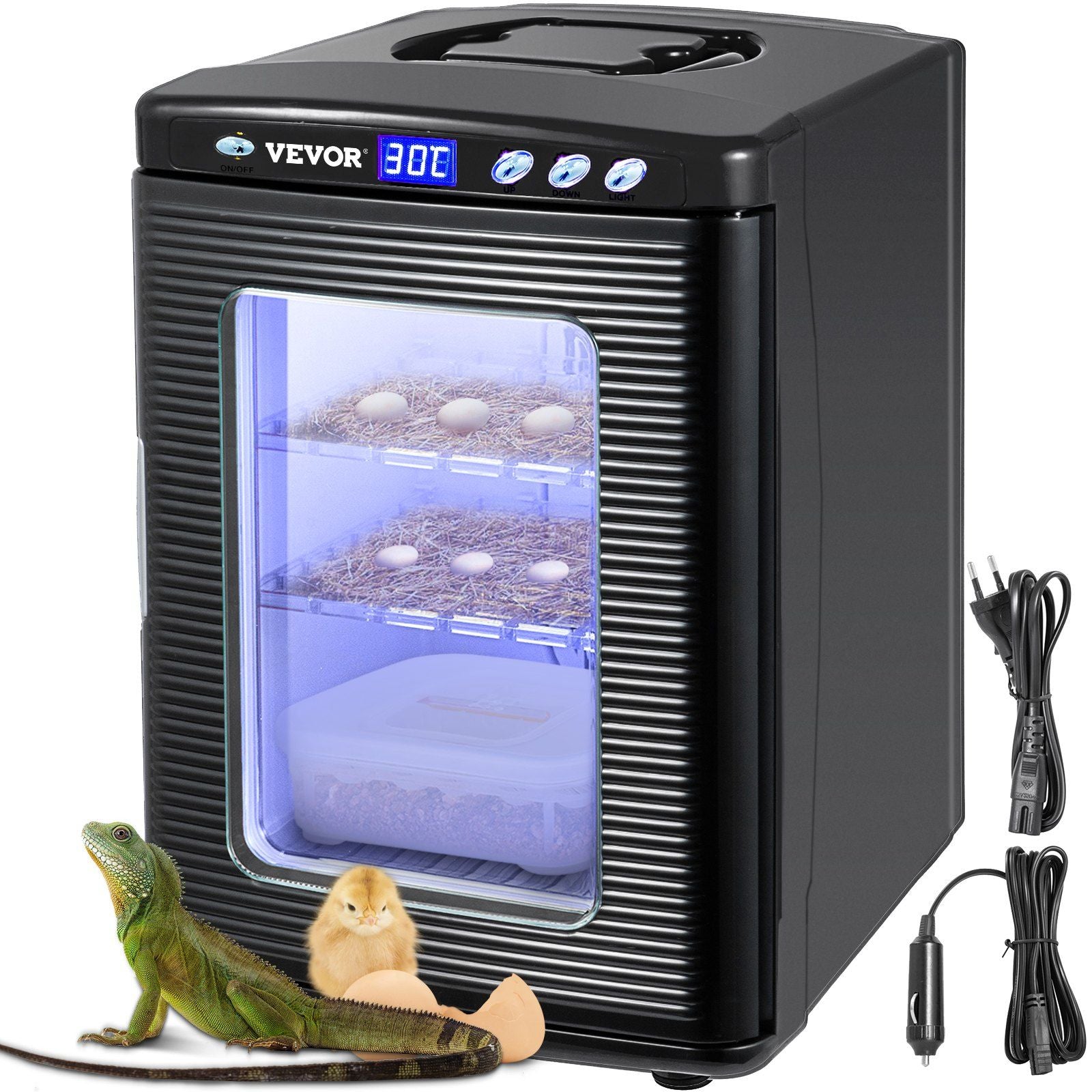 VEVOR Black Reptile Incubator 25L Scientific Lab Incubator Digital Incubator Cooling and Heating 5-60C Reptile Egg Incubator 12V