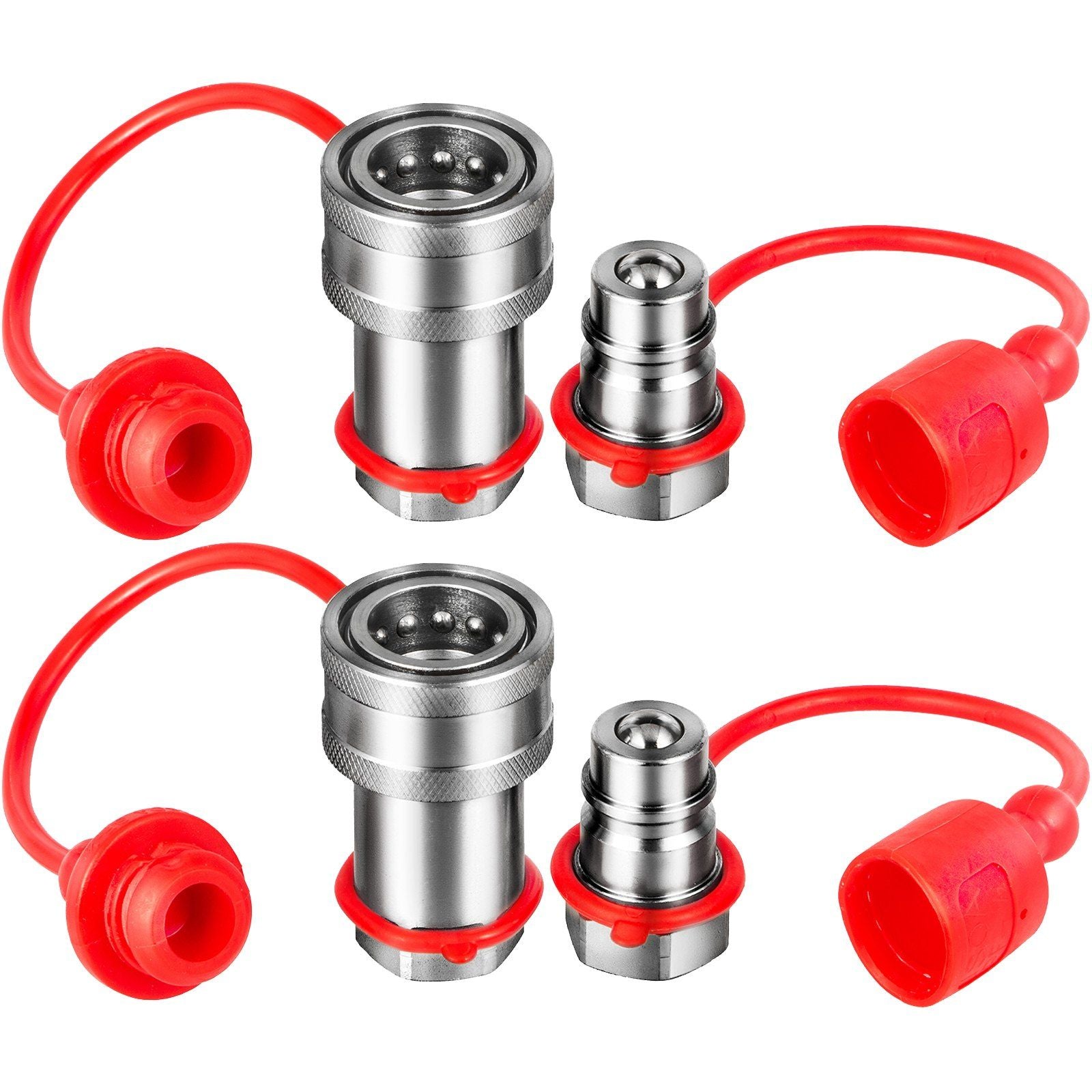 VEVOR Spherical Face Hydraulic Couplers 1/2 Body 1/2 NPT Thread, Skid Steer Quick Connect Couplings, 4061 PSI Hydraulic Fittings