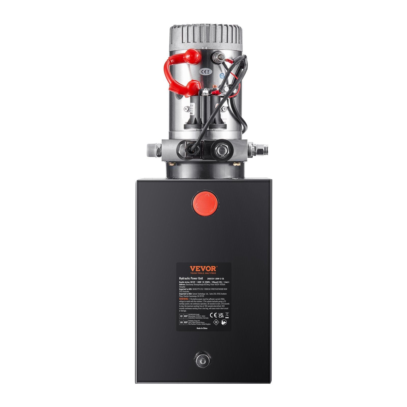 VEVOR Hydraulic Pump, 12 Quart Hydraulic Power Unit, Single Acting Dump Trailer Pump, 0.91 GPM Flow Rate, 3200 PSI Max Relief Pr