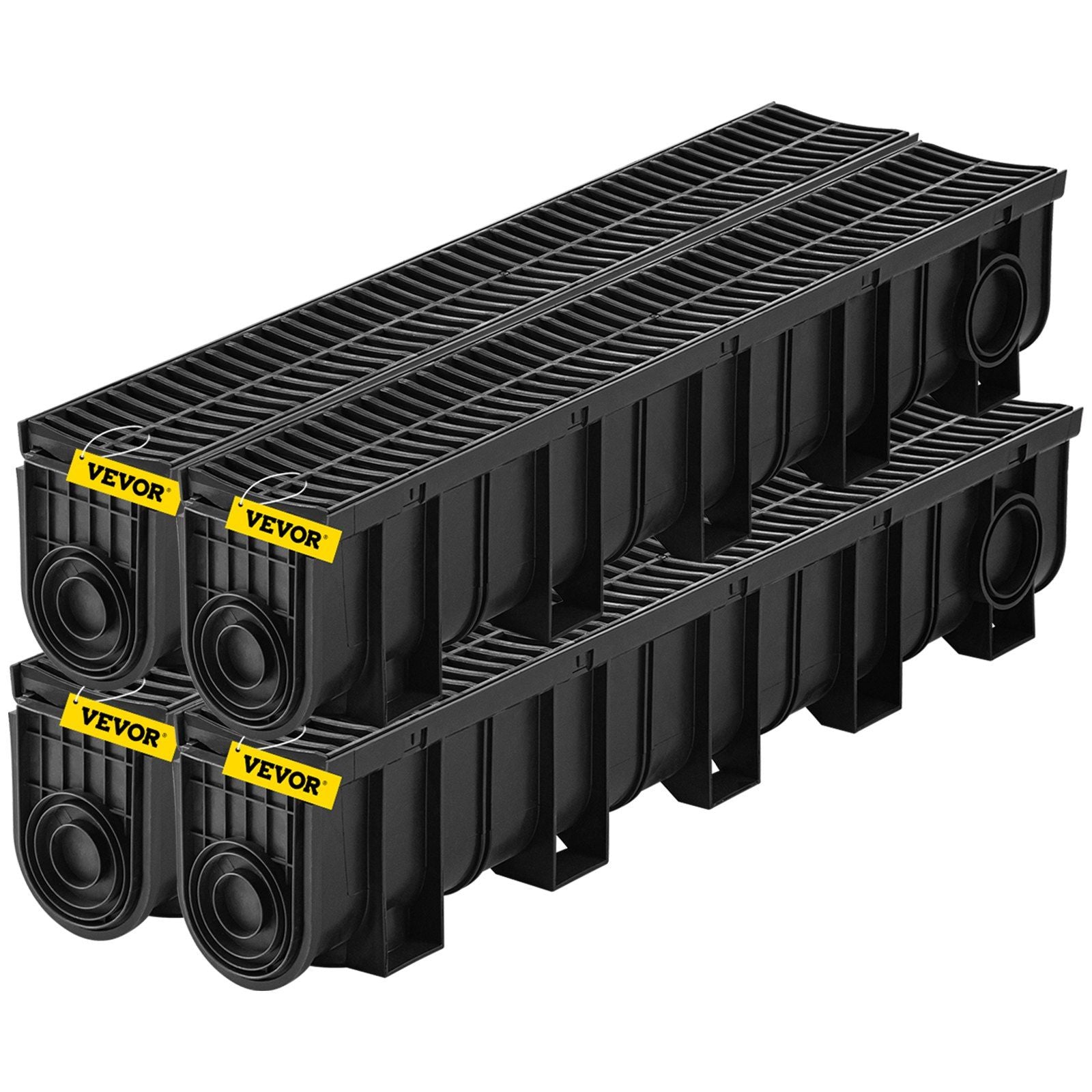 VEVOR Trench Drain System, Channel Drain with Plastic Grate, 5.9x7.5-Inch HDPE Drainage Trench, Black Plastic Garage Floor Drain