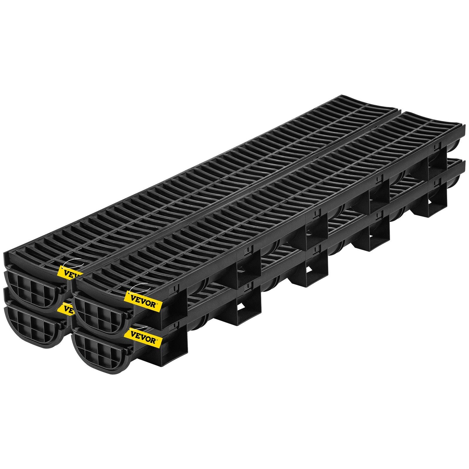 VEVOR Trench Drain System, Channel Drain with Plastic Grate, 5.7x3.1-Inch HDPE Drainage Trench, Black Plastic Garage Floor Drain