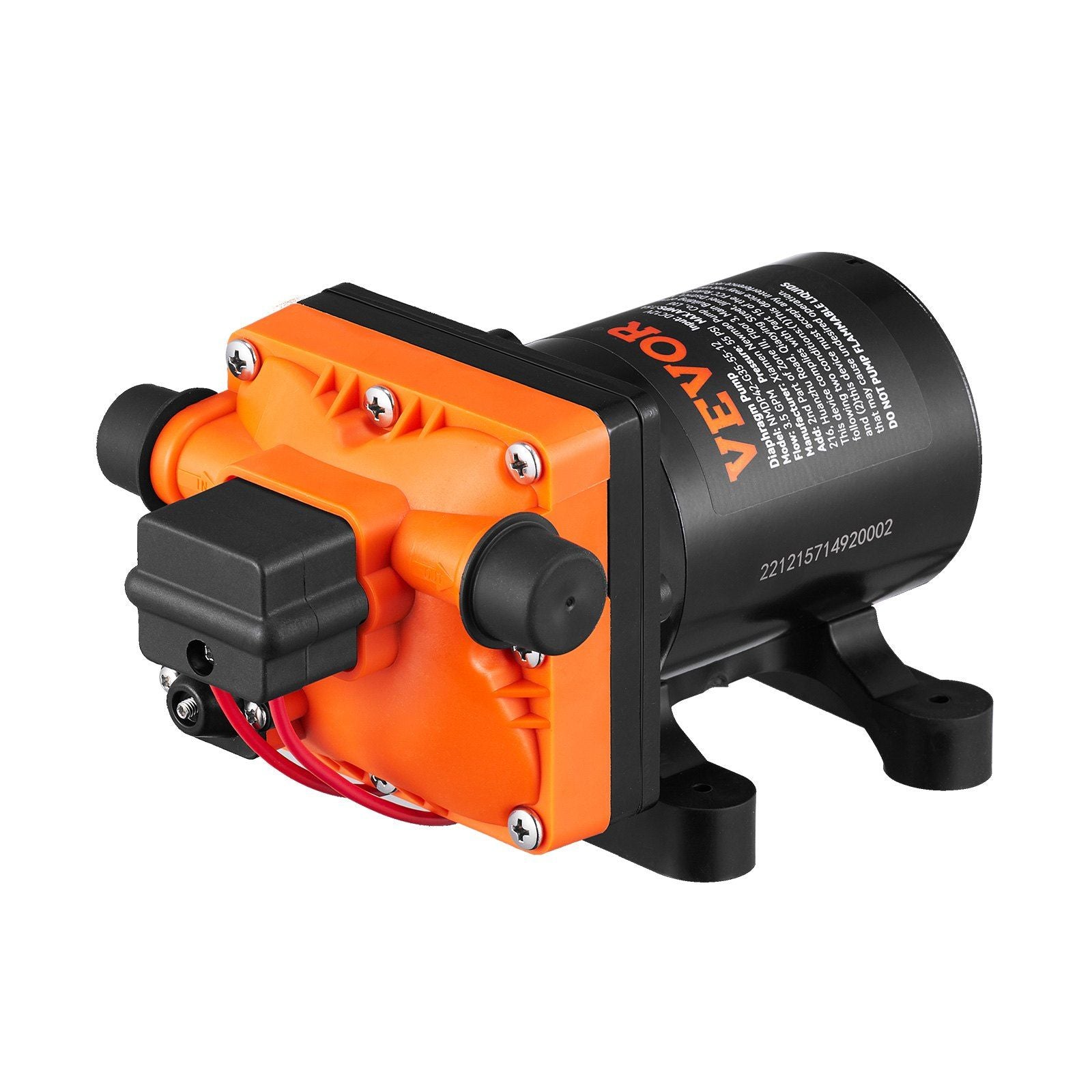 VEVOR Water Diaphragm Pump, 12V DC, 3.5 GPM Flow, 55 PSI Rated Pressure (40-80 PSI Adjustable), 1/2 MNPT Self Priming Sprayer Pu