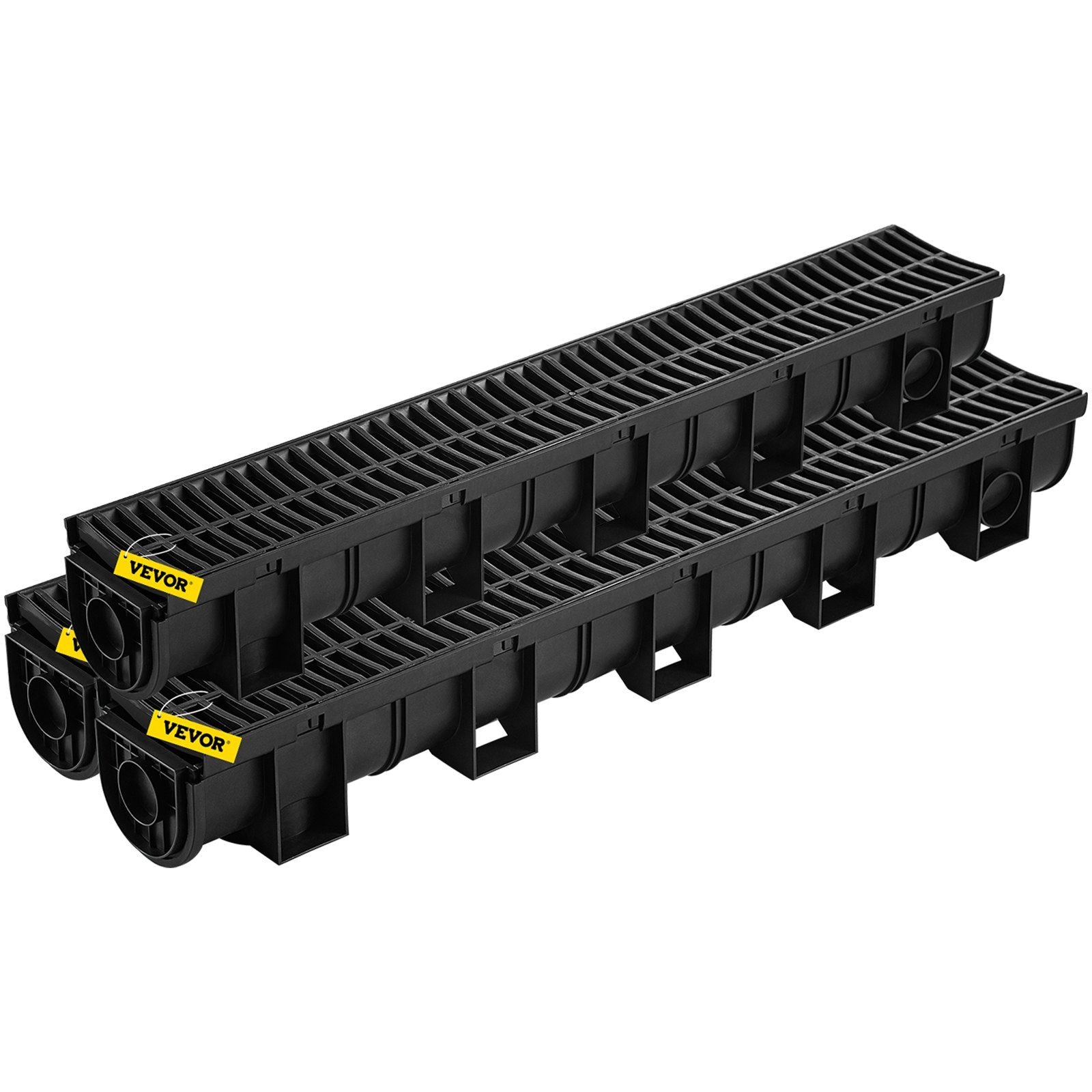 VEVOR Trench Drain System,5.8x5.2x39.4-Inch HDPE Drainage Trench,Channel Drain with Plastic Grate,Black Plastic Garage Floor Dra