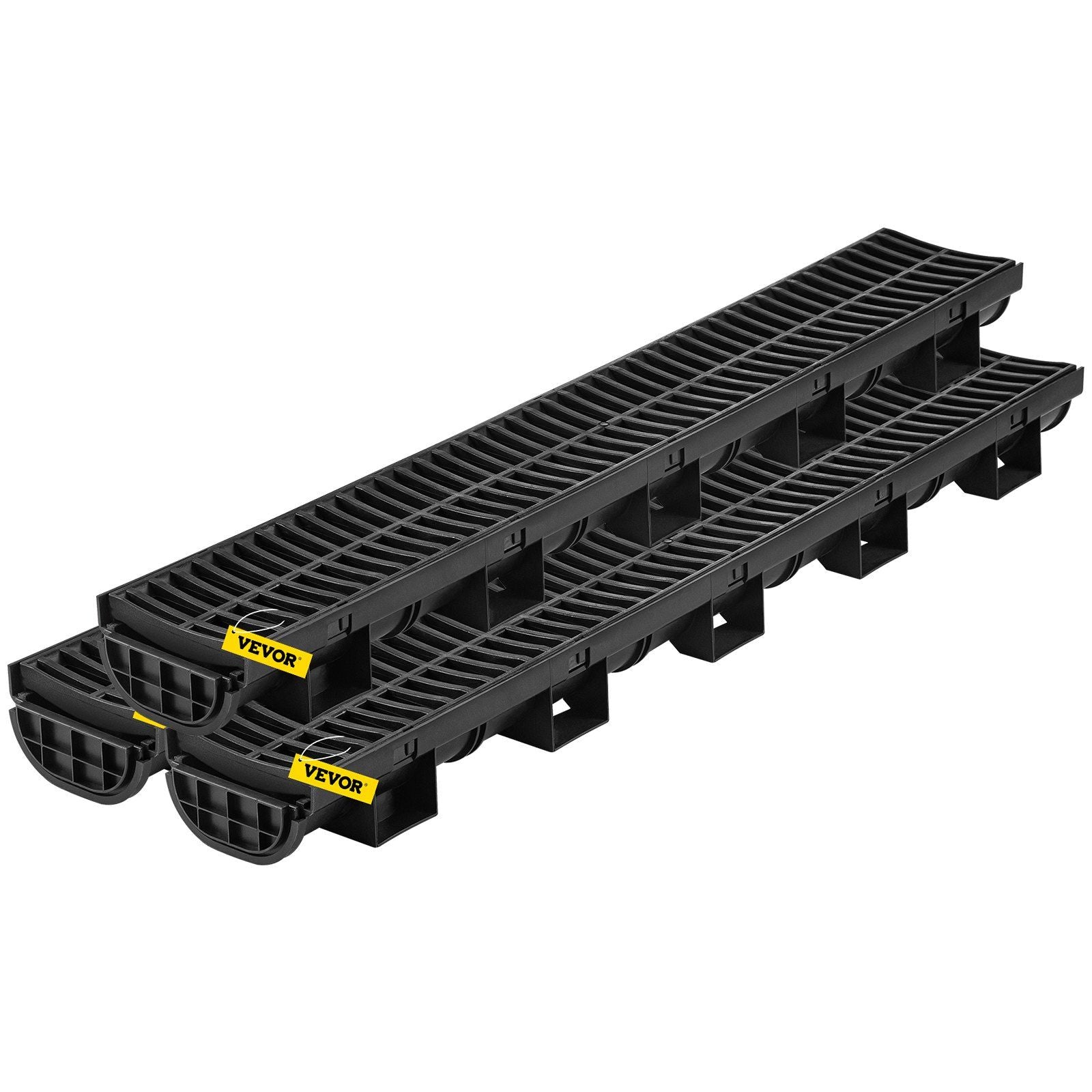 VEVOR Trench Drain System, 5.7x3.1x39-Inch HDPE Drainage Trench,Channel Drain with Plastic Grate, Black Plastic Garage Floor Dra