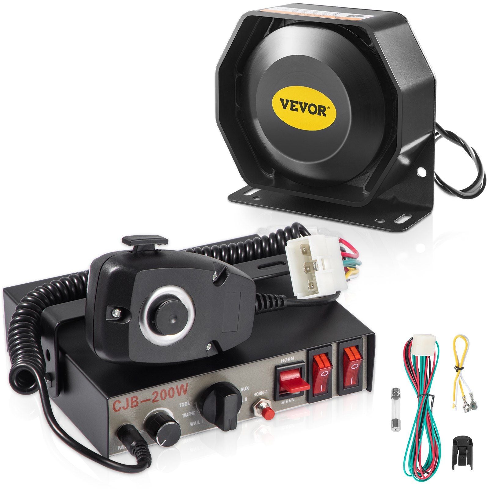 VEVOR 200W Siren Bundle 8 Tones Emergency Warning Siren with PA Speaker MIC System Vehicle Siren Box Fit for Police, Ambulance, 