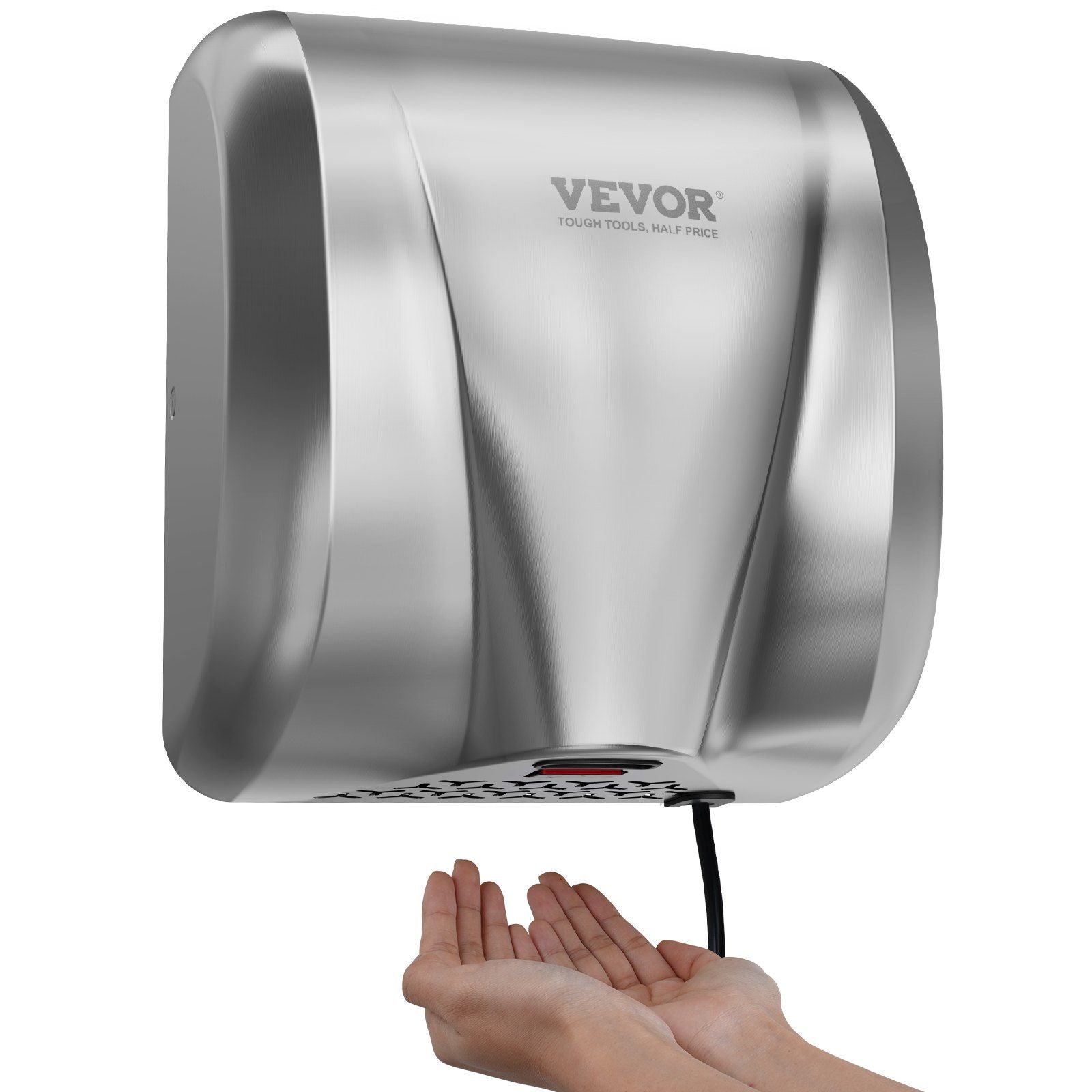 Vevor Heavy Duty Commercial Hand Dryer, 1300W Automatic High Speed Stainless Steel Warm Wind Hand Blower, 120V Plug In/Hardwired